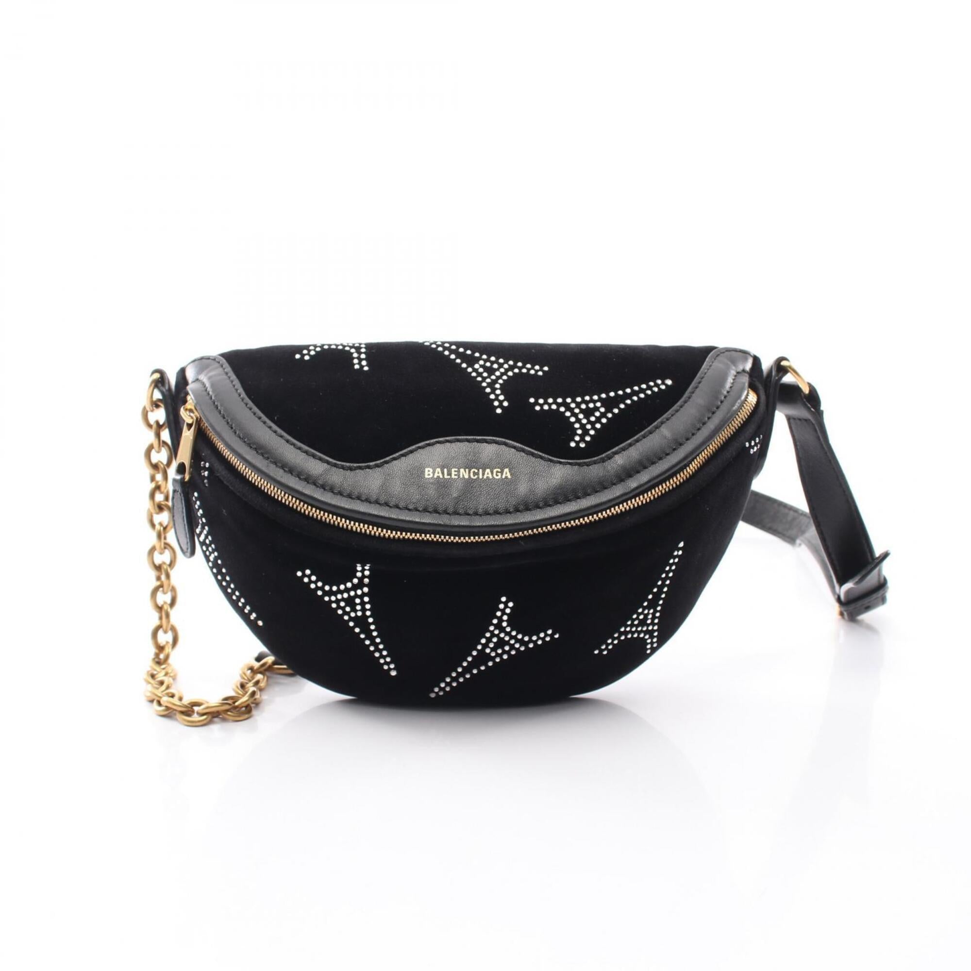 Balenciaga Black Leather Fabric Fanny Pack Handbag (Pre-Owned)