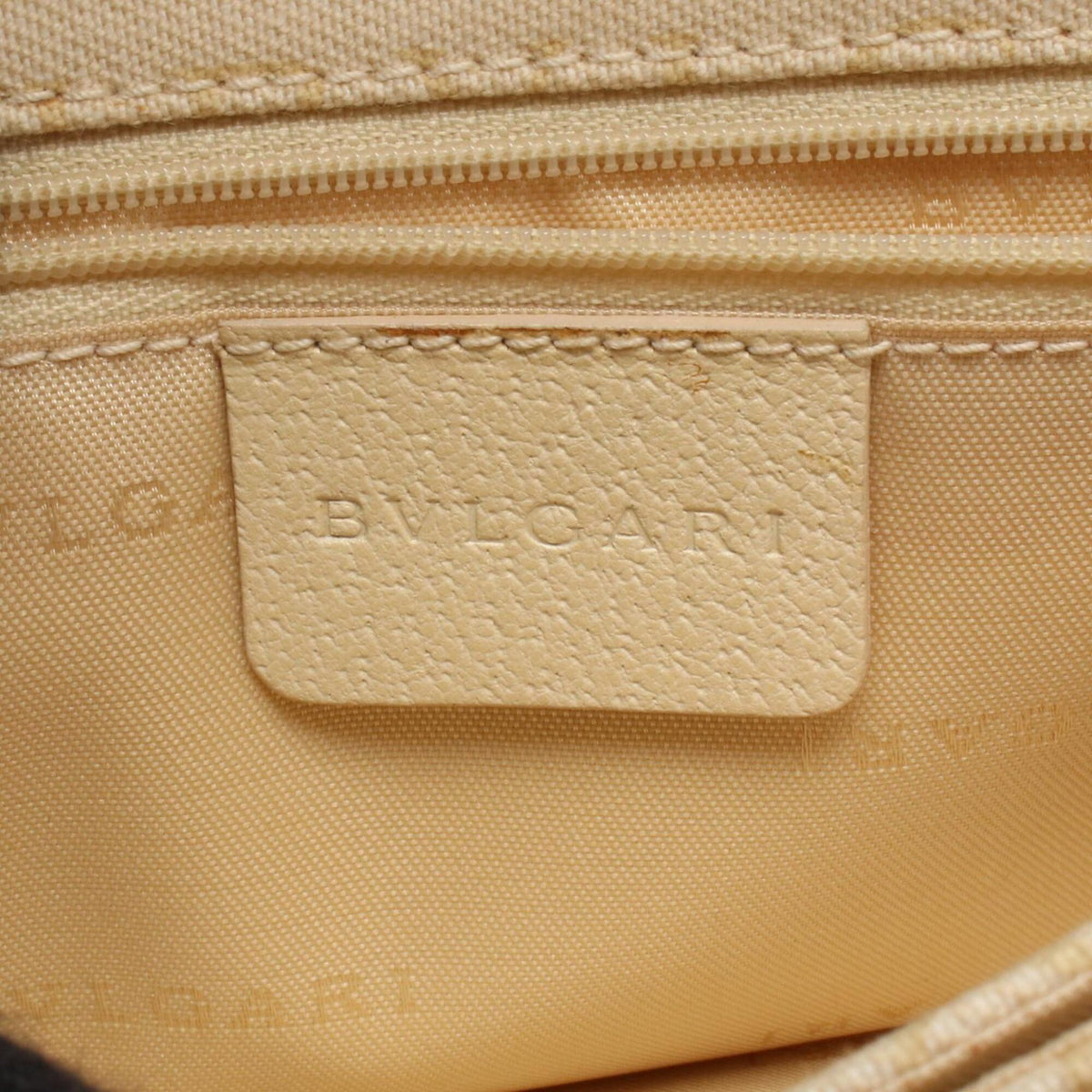 Bvlgari Logomania Beige Ivory Canvas Leather Handbag (Pre-Owned)