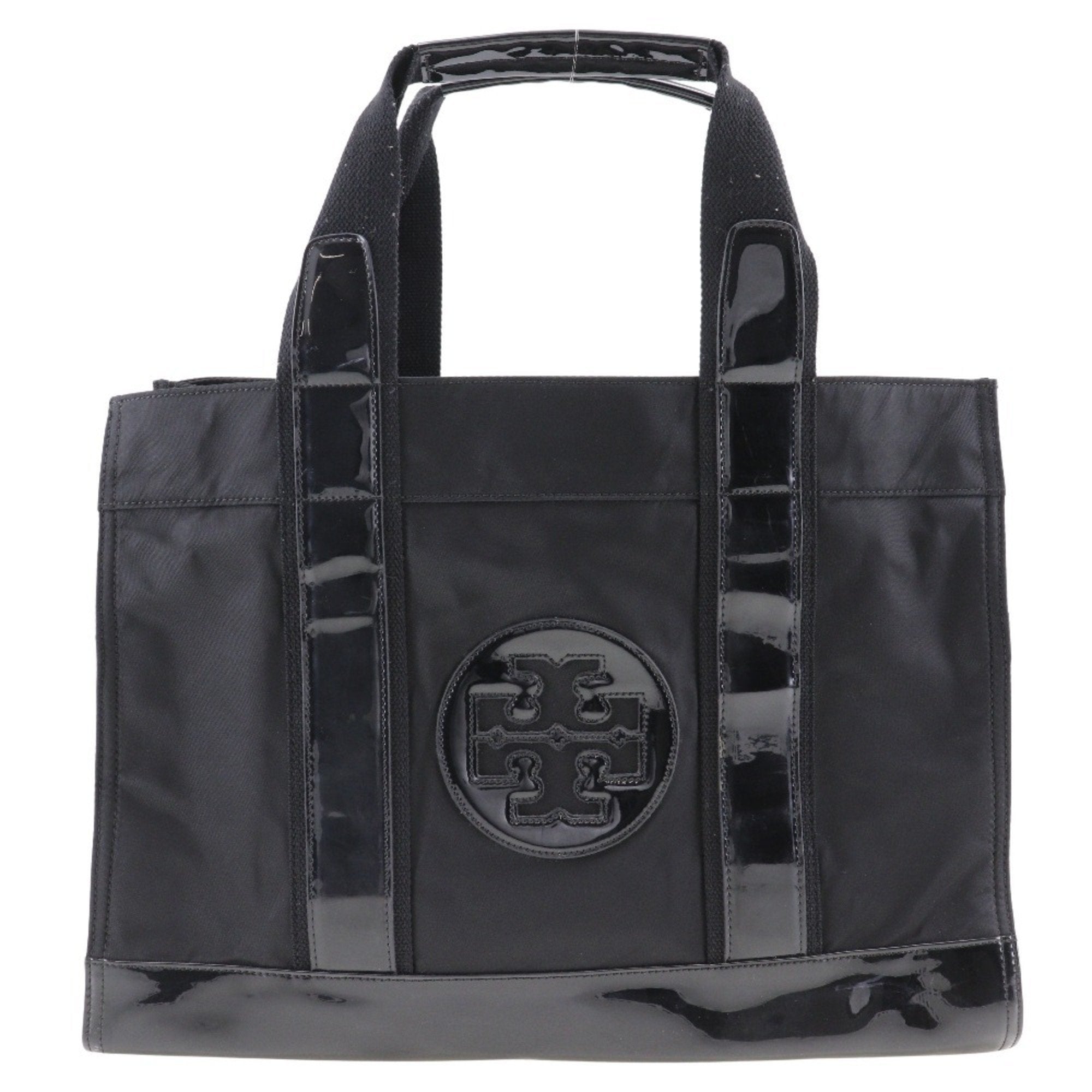 Tory Burch Black Nylon Patent Leather Handbag Tote Bag (Pre-Owned)