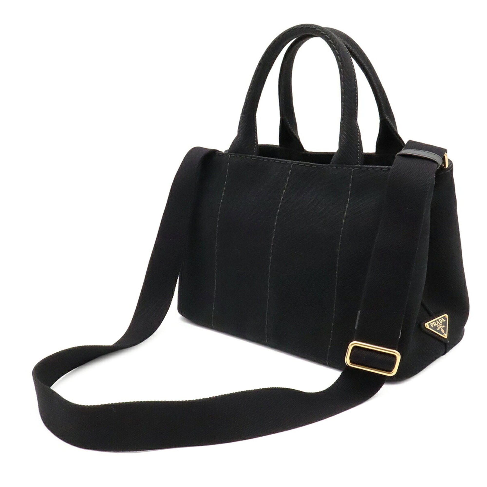 Prada Canapa Black Nero Canvas Handbag Shoulder Bag Tote Bag (Pre-Owned)