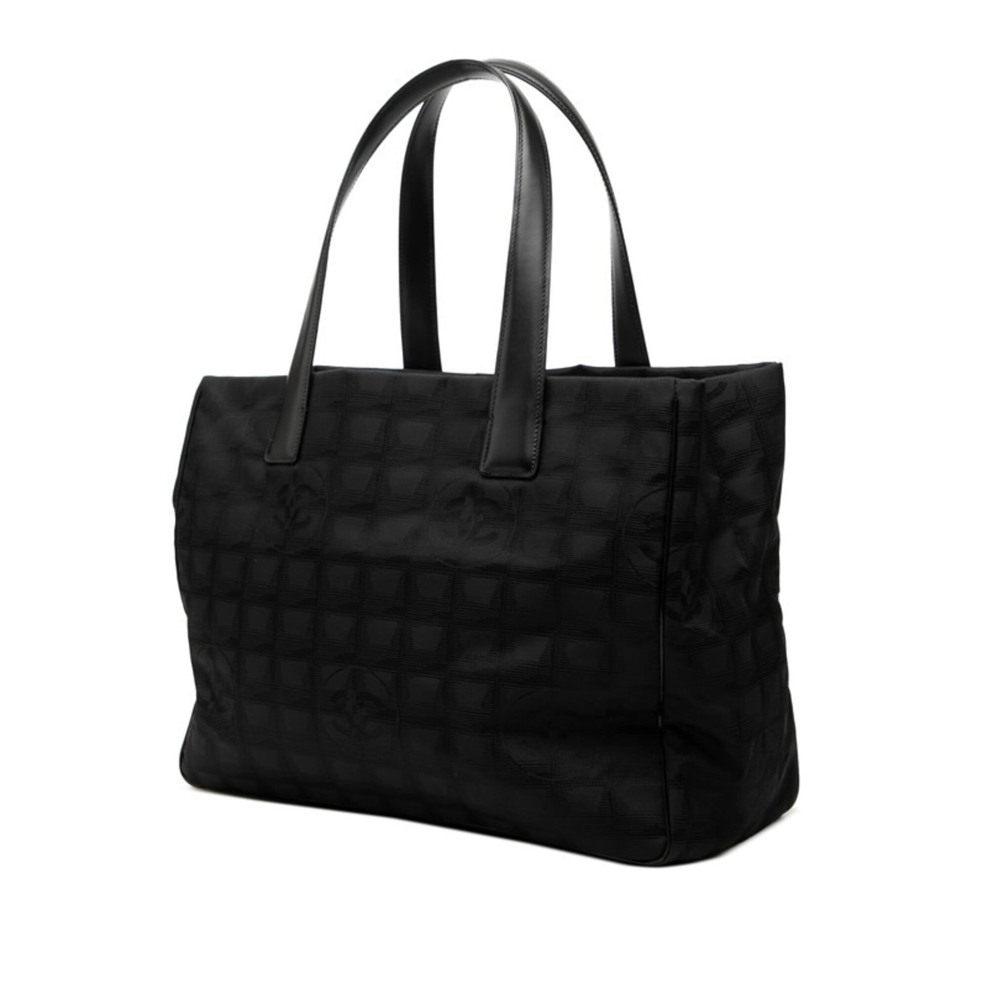 Chanel New Travel Line Black Nylon Leather Handbag Tote Bag (Pre-Owned)