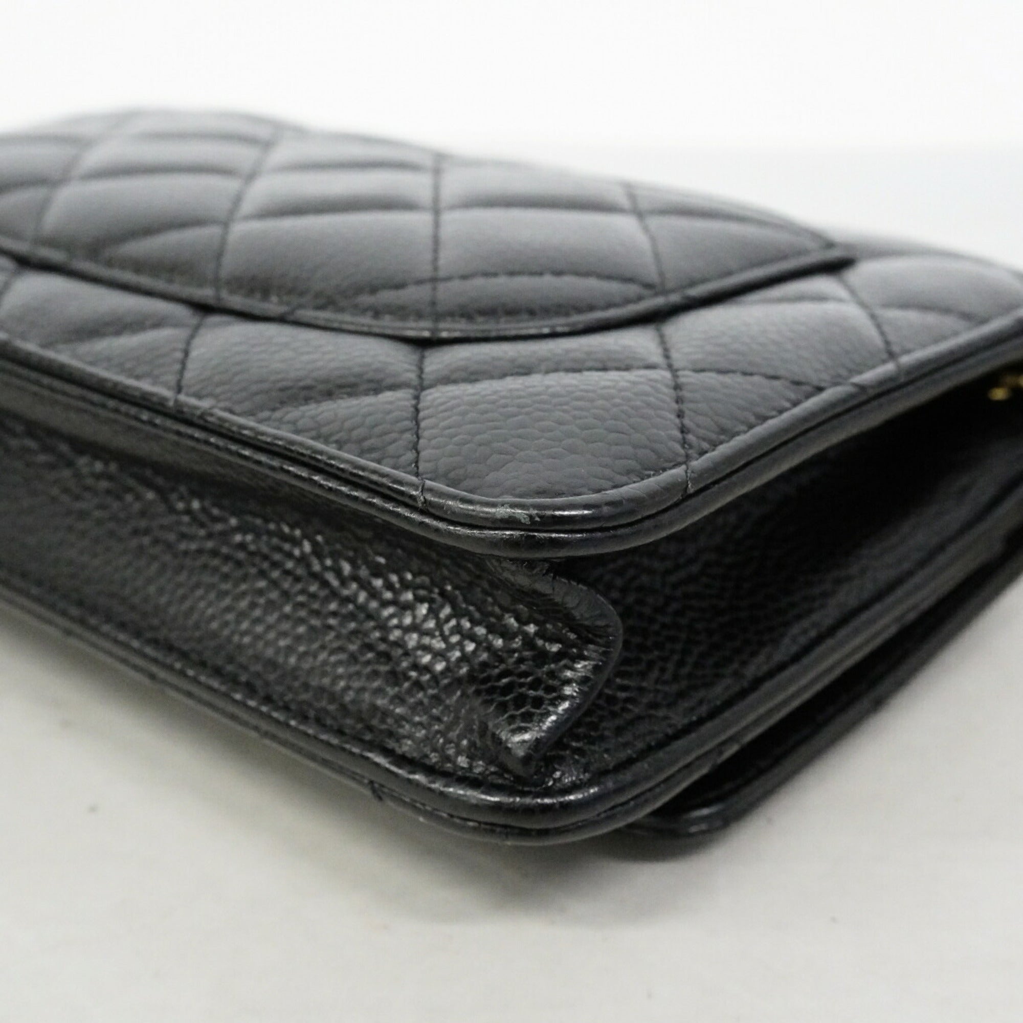 Chanel Black Grained Calfskin Chain/Shoulder Wallet (Pre-Owned)