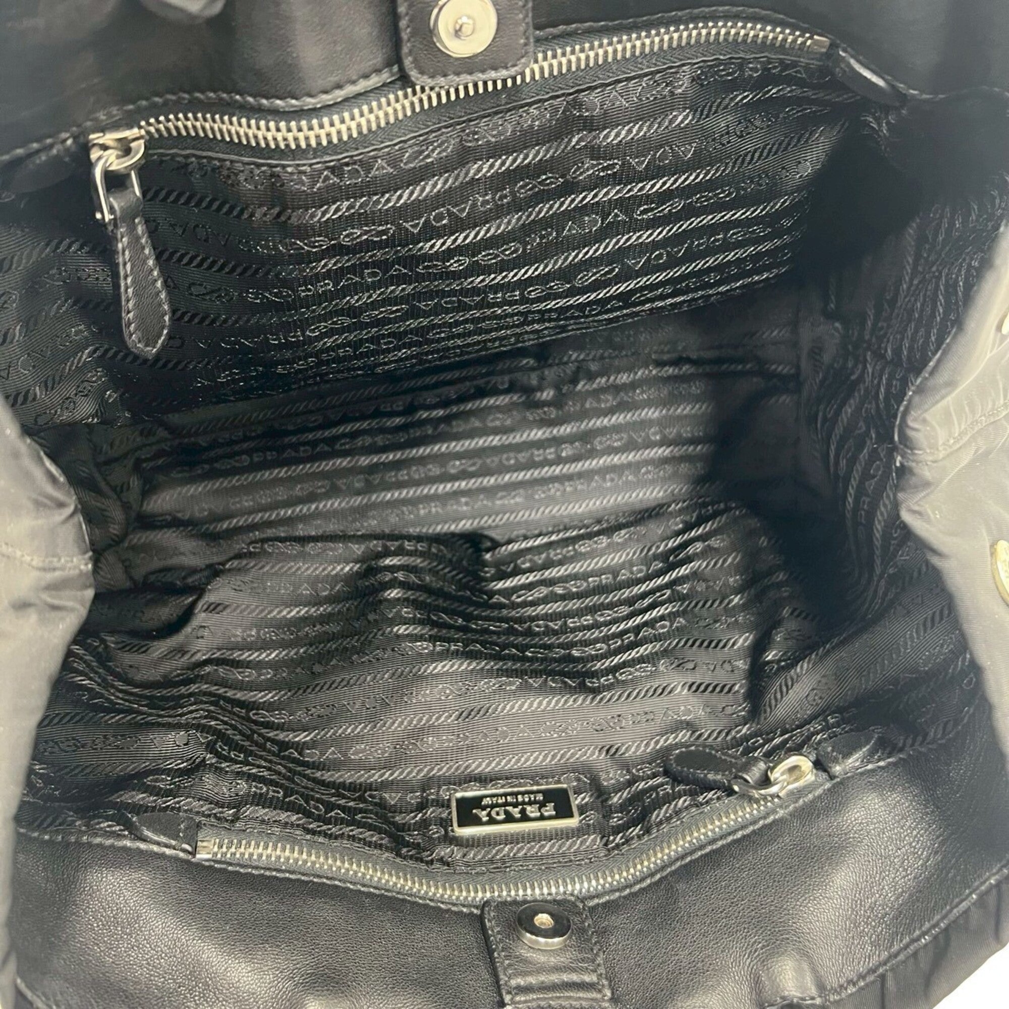 Prada Black Nylon Leather Handbag Tote Bag (Pre-Owned)