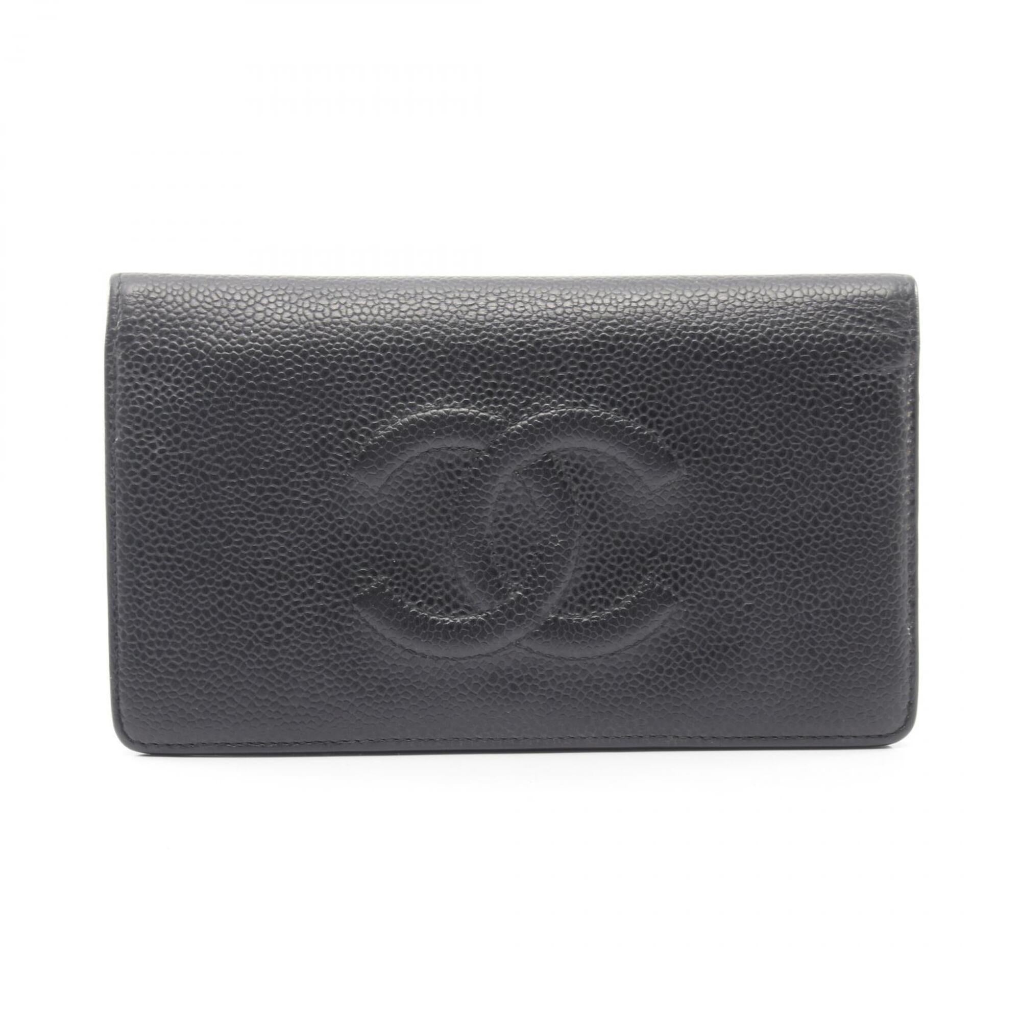 Chanel Black Grained Calfskin Long Wallet (Bi-Fold) (Pre-Owned)