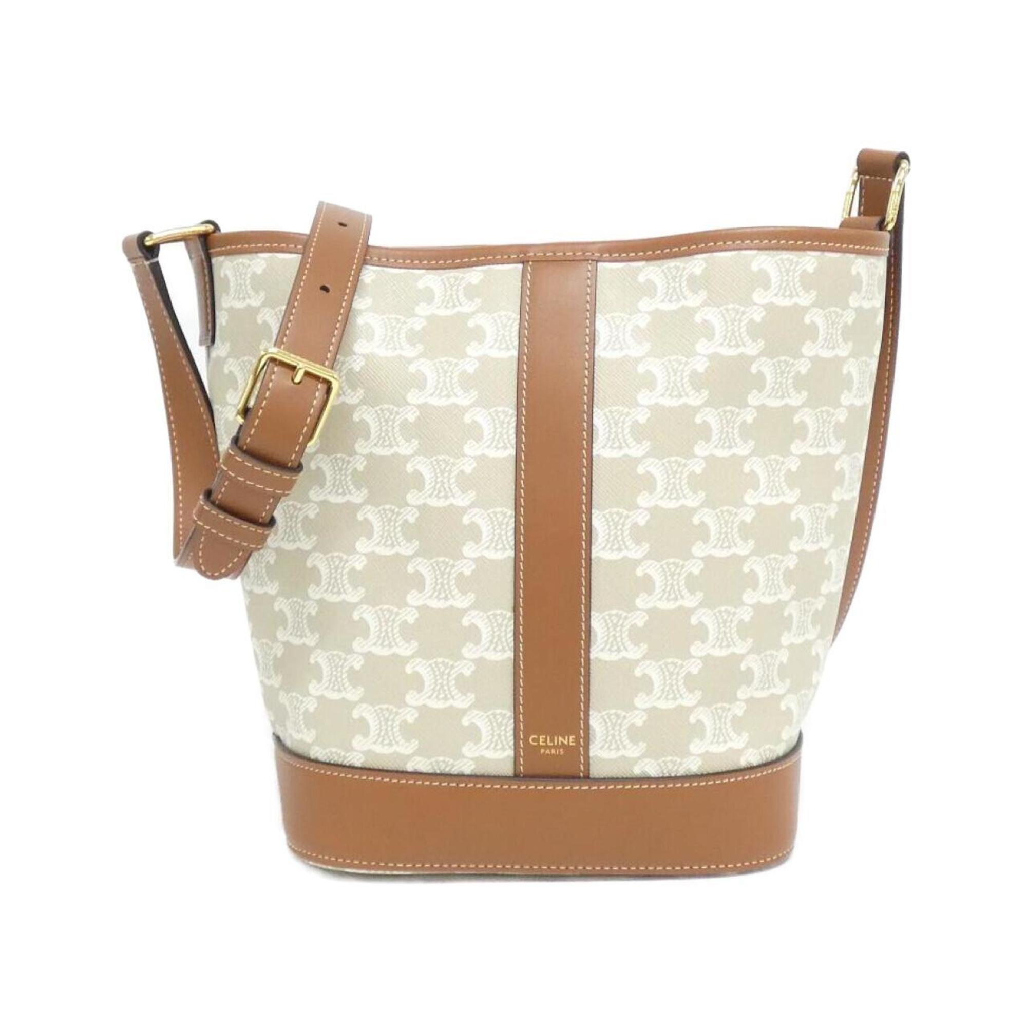 Celine Grayish Canvas Leather Shoulder Bag (Pre-Owned)