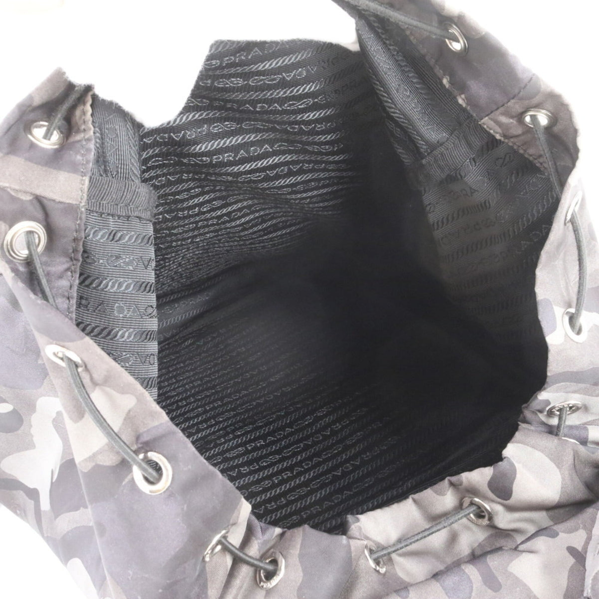 Prada Black Gray Leather Nylon Backpack (Pre-Owned)