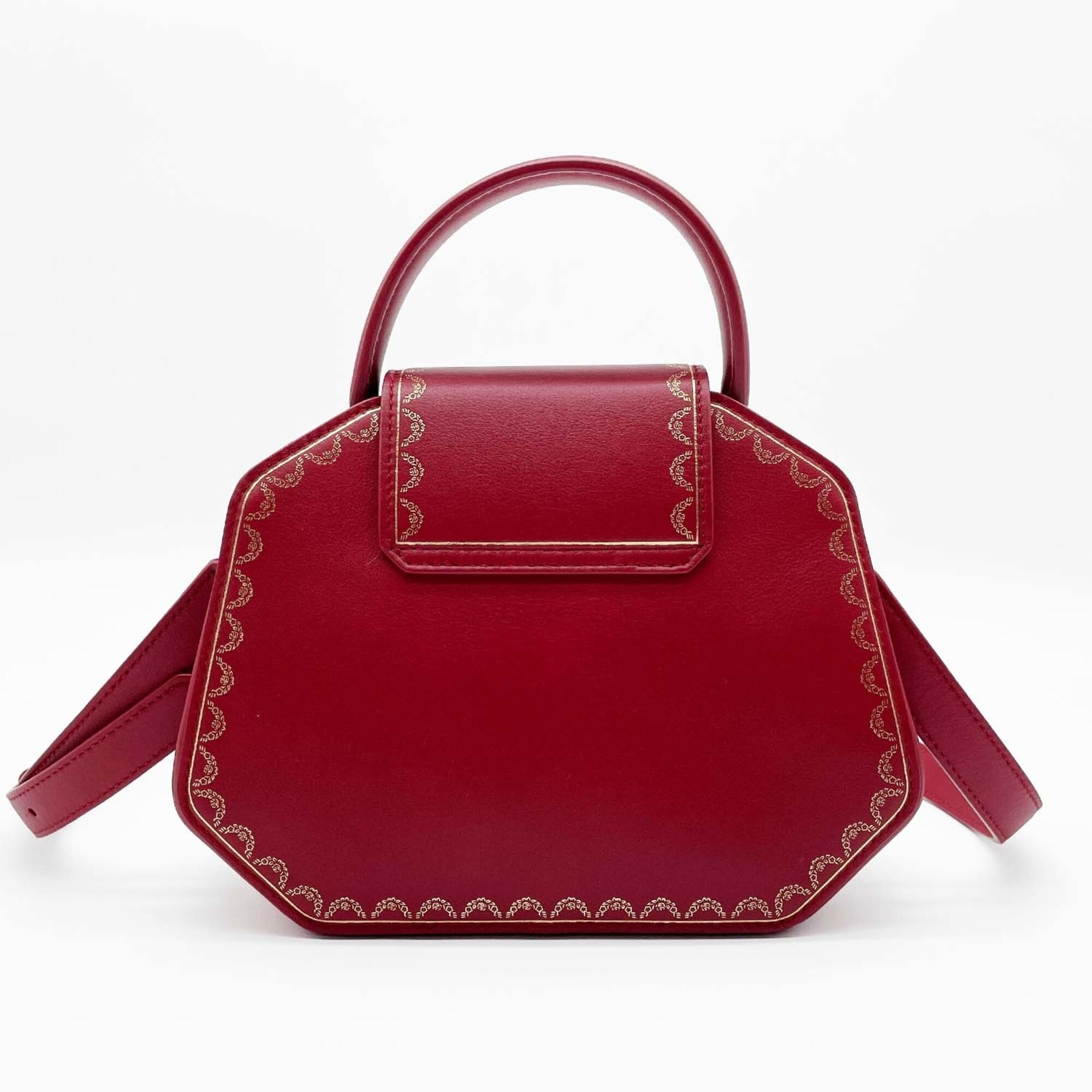Cartier Gold Red Color Leather Handbag Shoulder Bag (Pre-Owned)