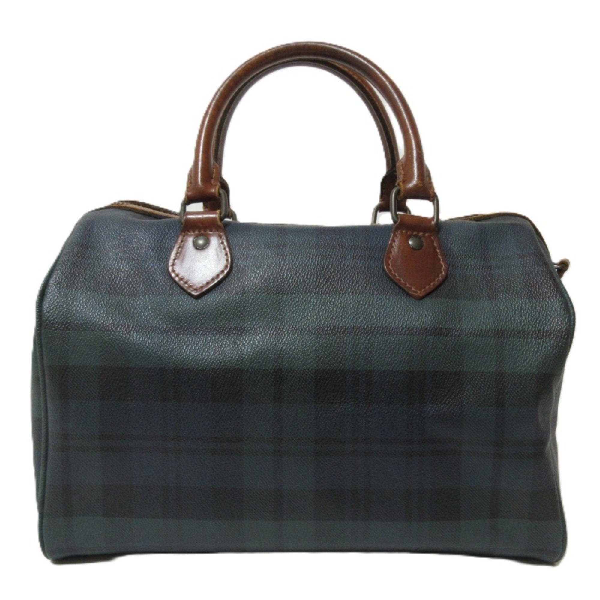 Ralph Lauren Brown Dark Green Dark Navy Pvc Leather Boston Bag Handbag (Pre-Owned)