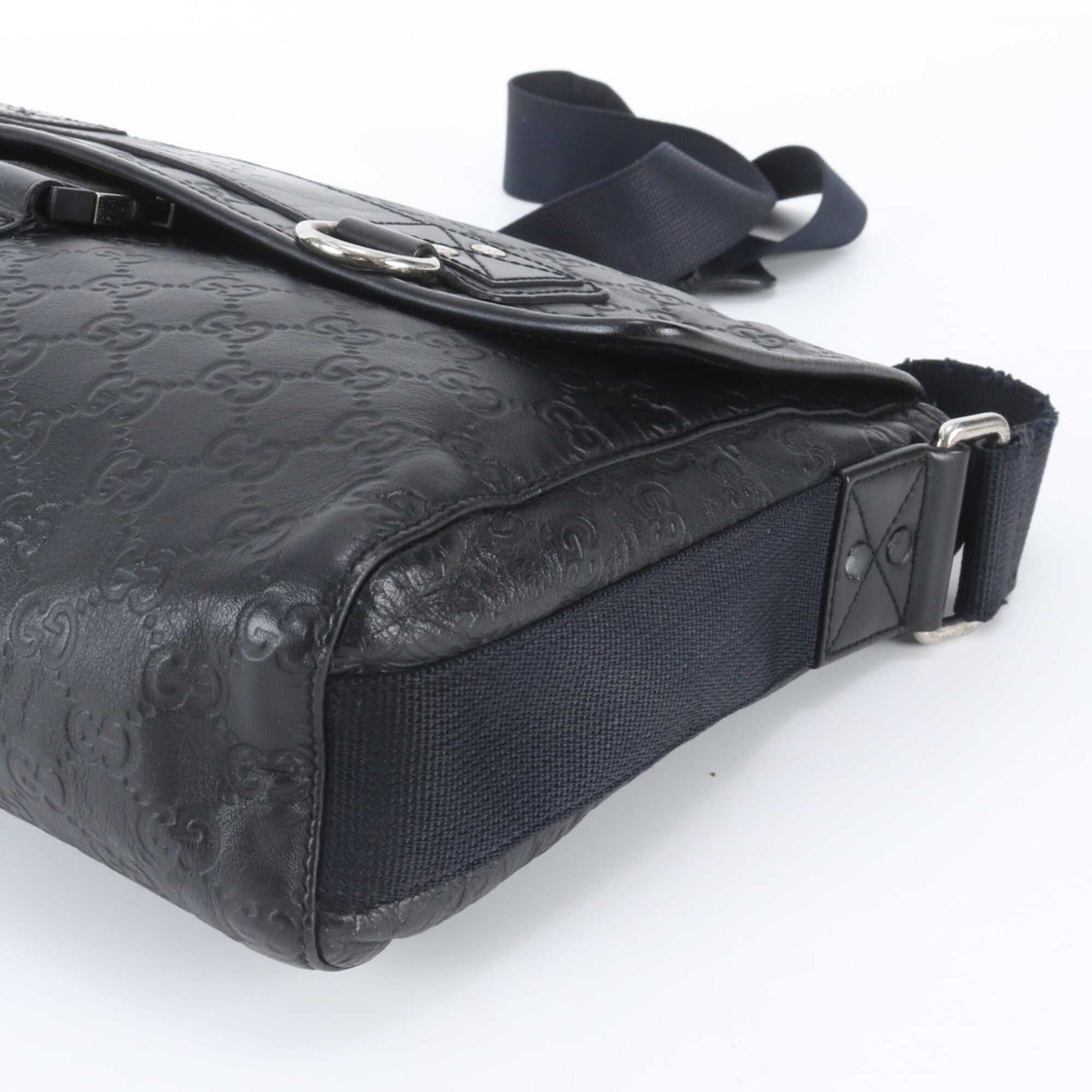 Gucci Black Leather Messenger Bag Shoulder Bag Tote Bag (Pre-Owned)