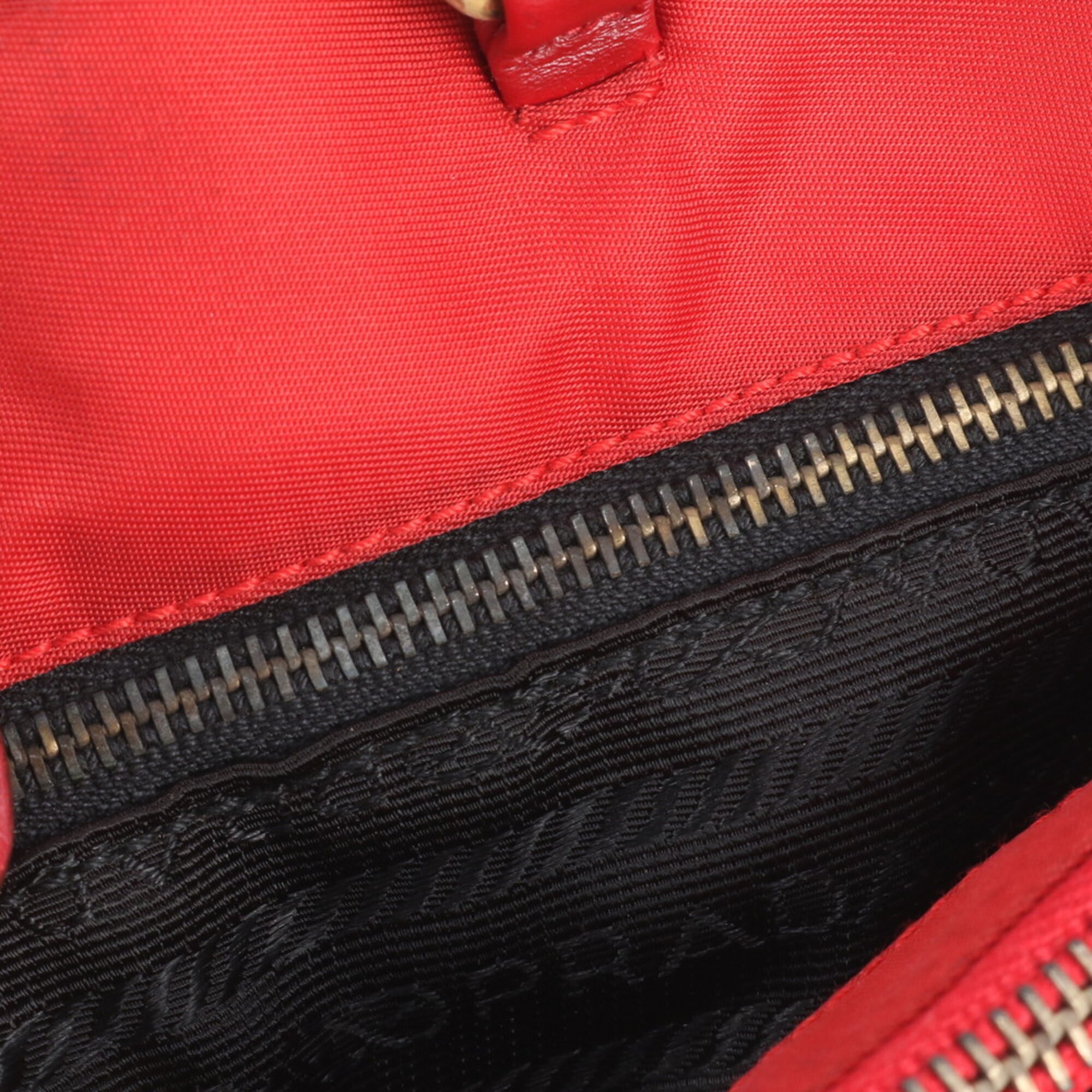 Prada Red Color Nylon Leather Handbag Shoulder Bag Tote Bag (Pre-Owned)