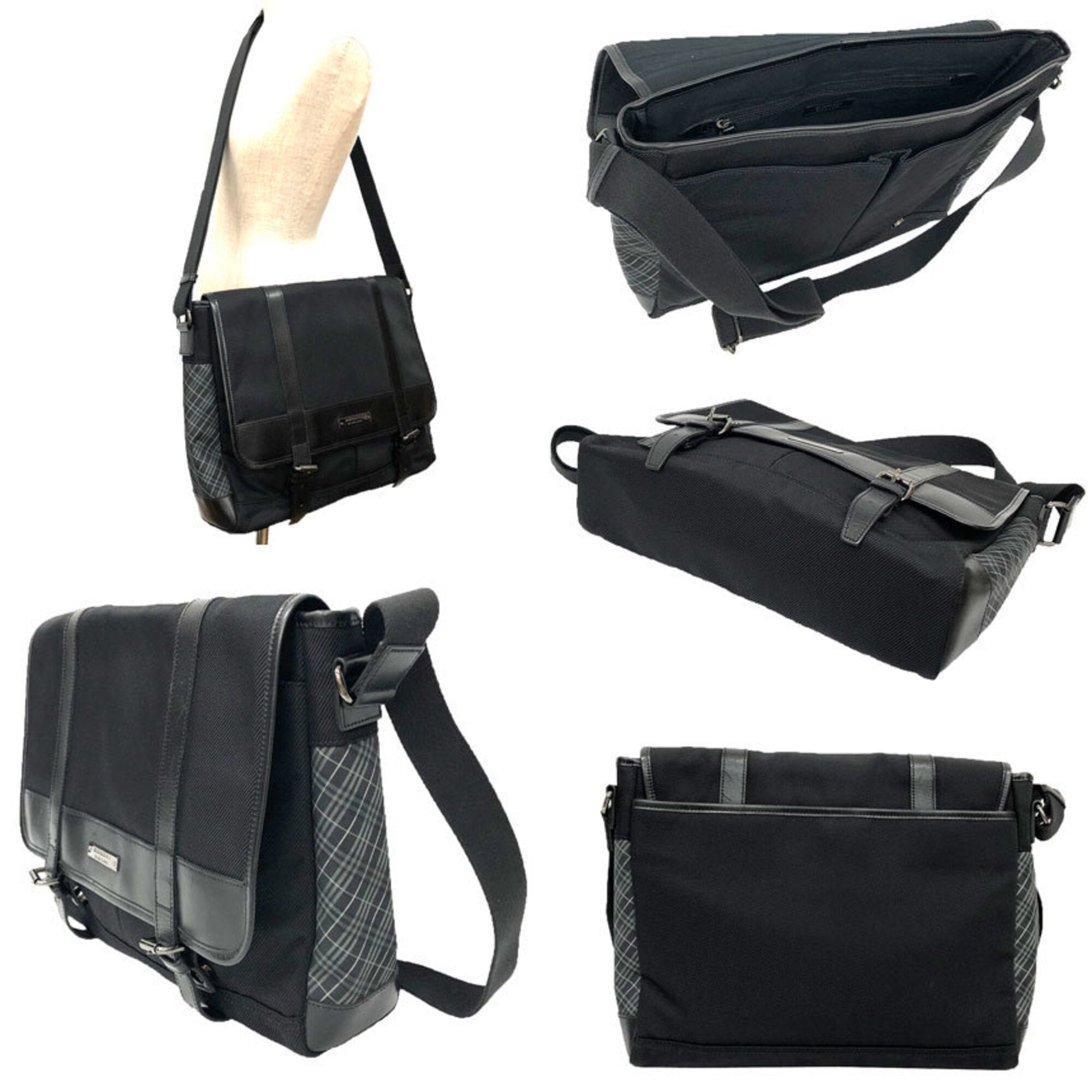 Burberry Black Nylon Canvas Leather Messenger Bag Shoulder Bag (Pre-Owned)