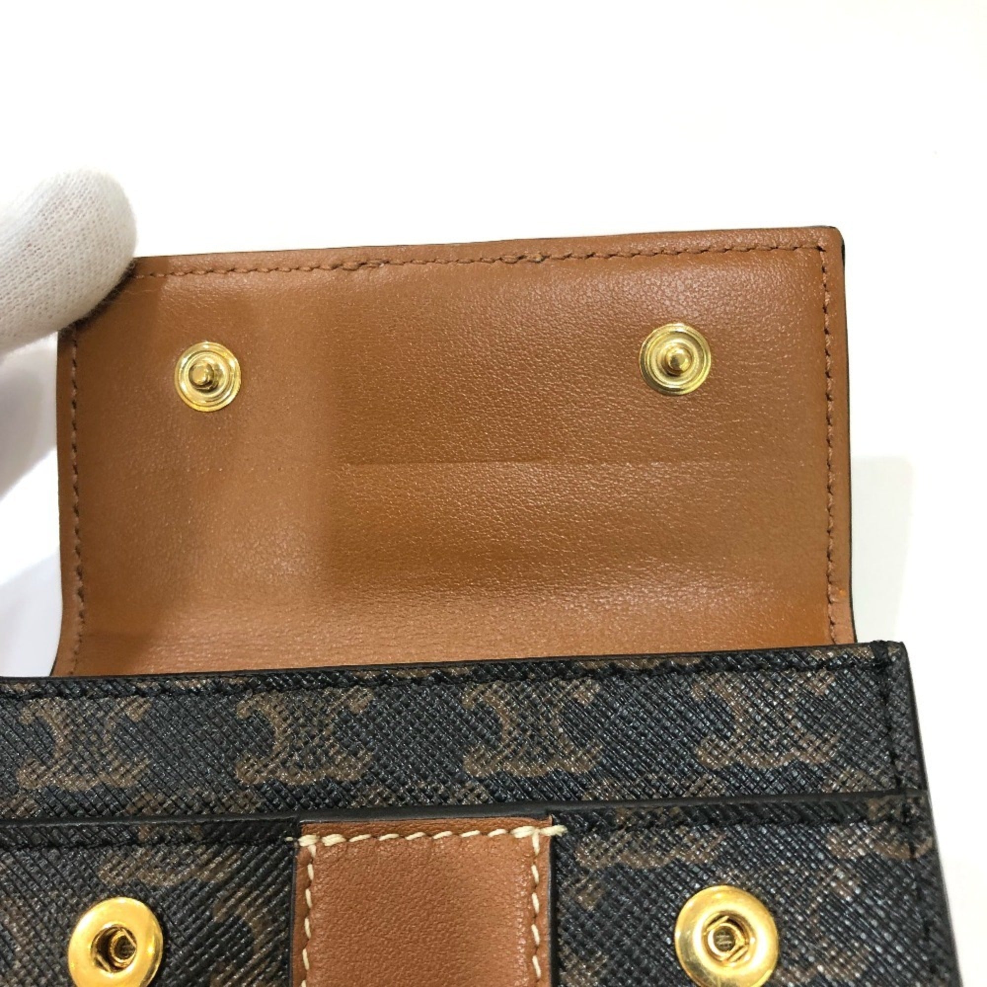 Celine Brown Dark Brown Pvc Leather Wallet (Tri-Fold) (Pre-Owned)