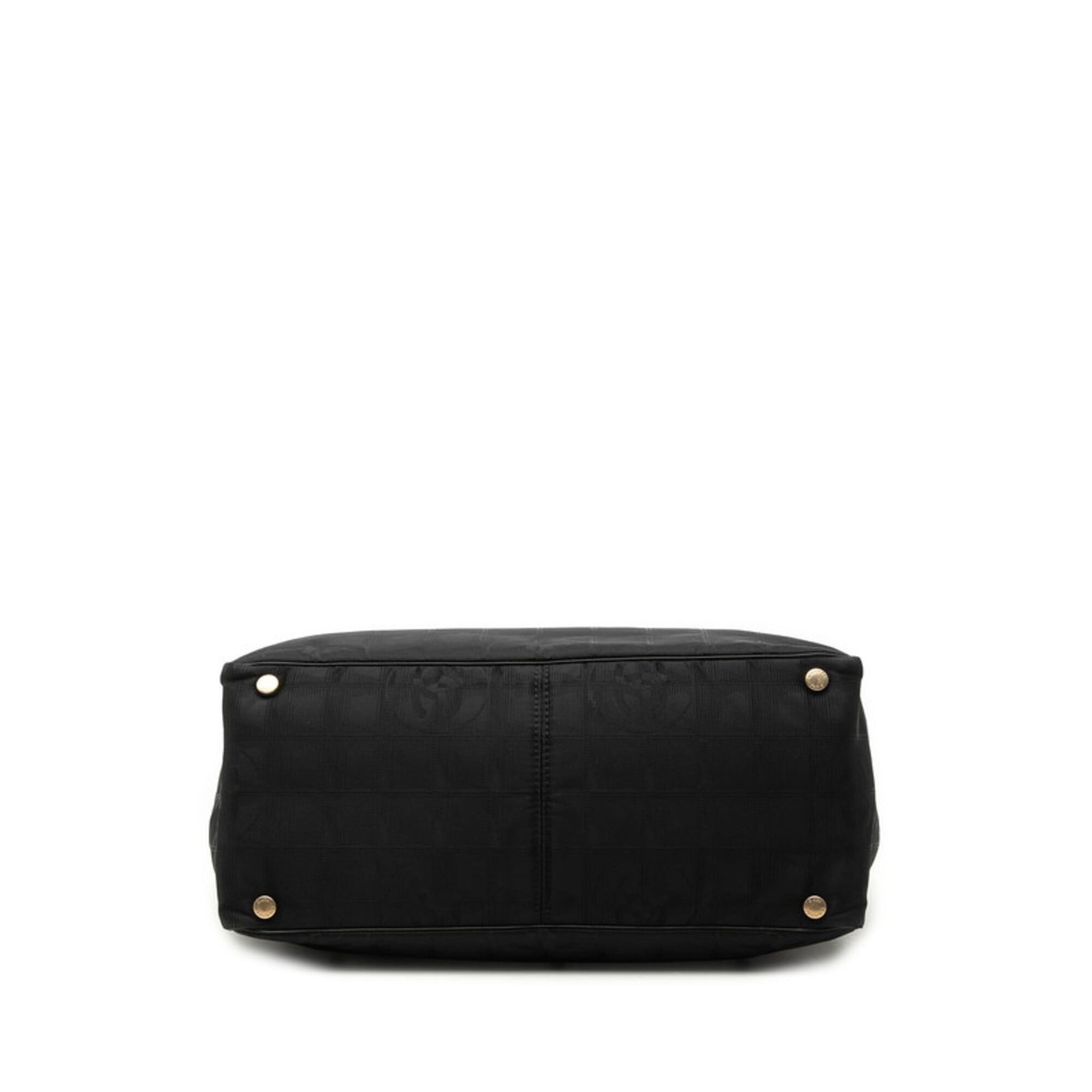 Chanel New Travel Line Black Nylon Leather Handbag Tote Bag (Pre-Owned)