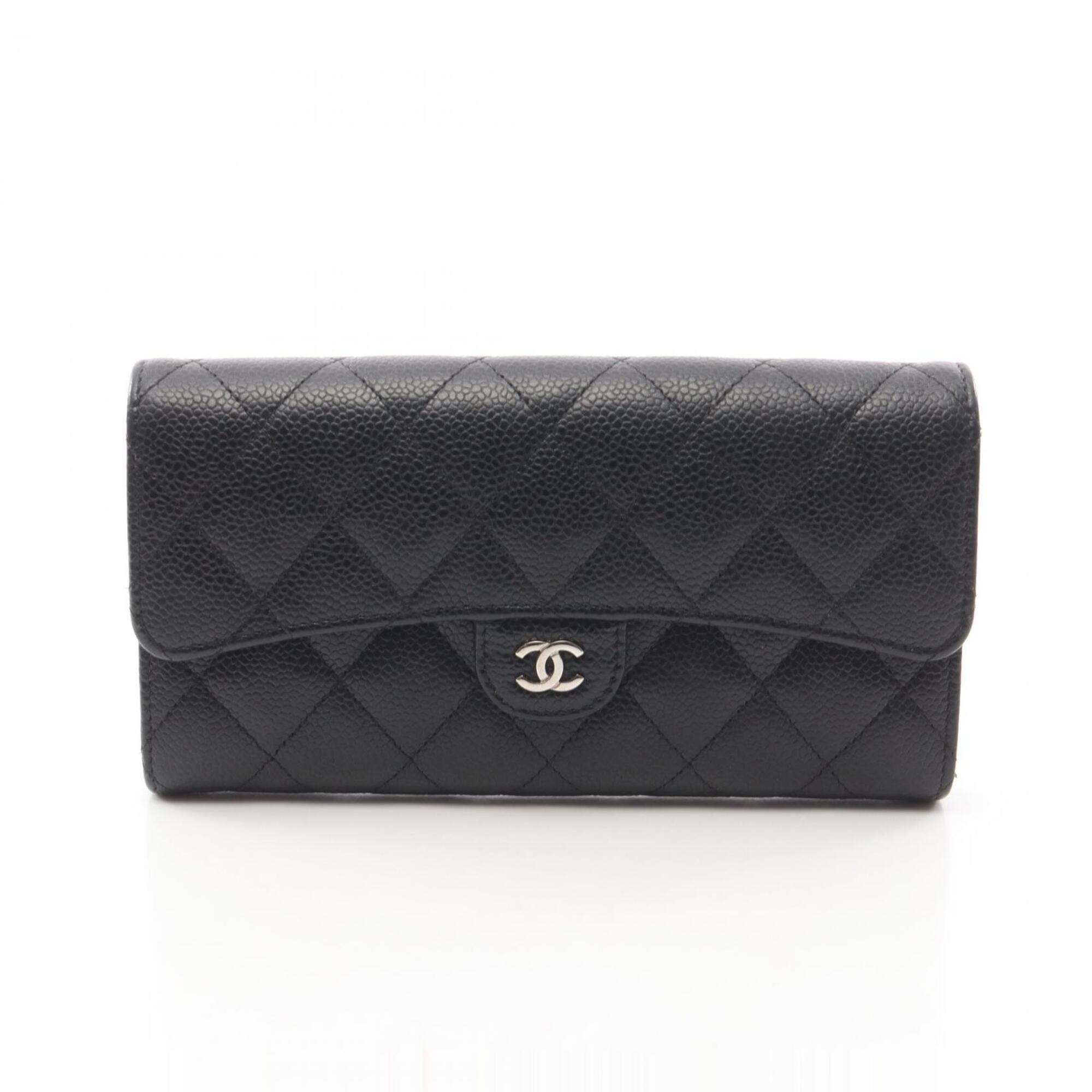 Chanel Matelasse Black Grained Calfskin Long Wallet (Bi-Fold) (Pre-Owned)