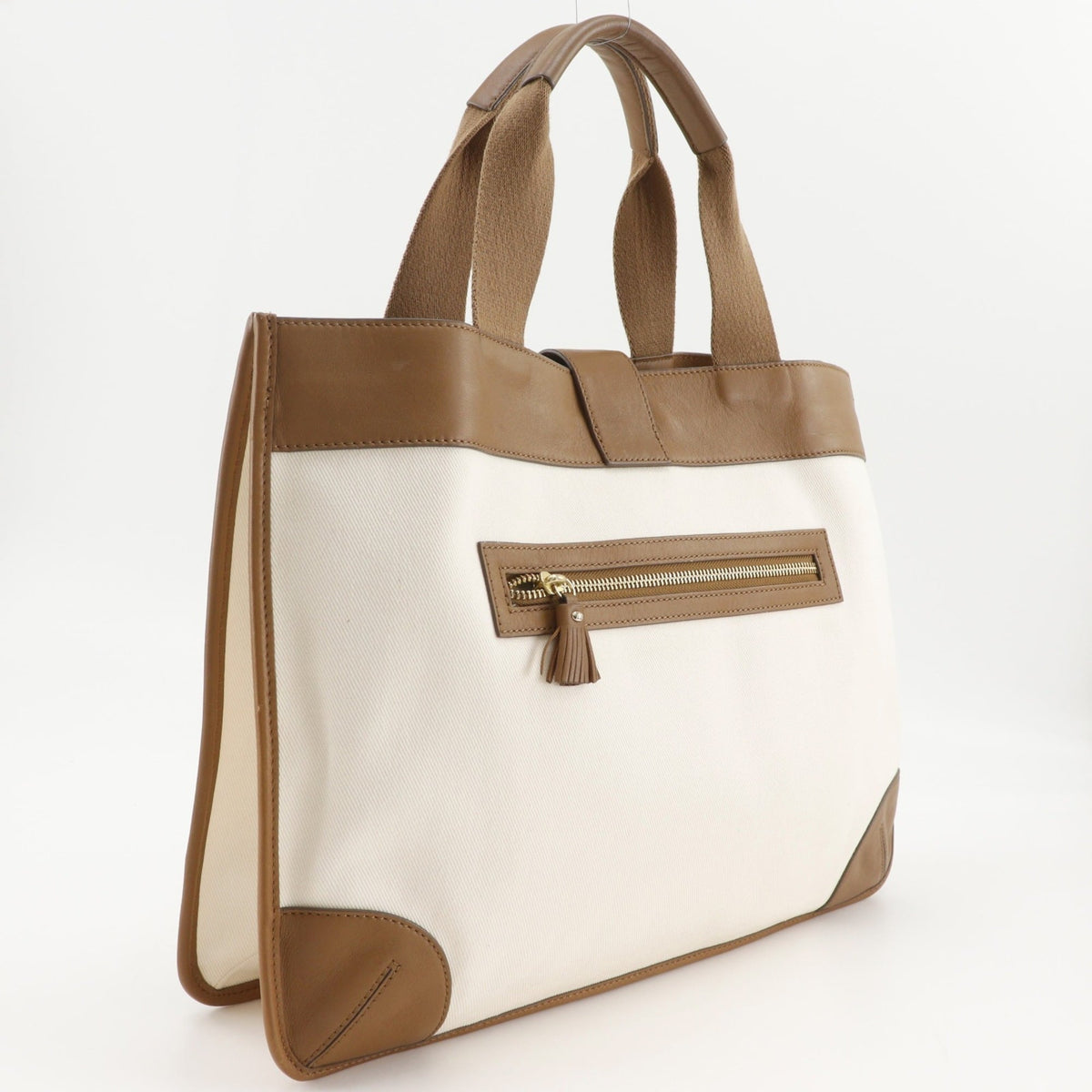 Anya Hindmarch Brown White Canvas Leather Tote Bag (Pre-Owned)