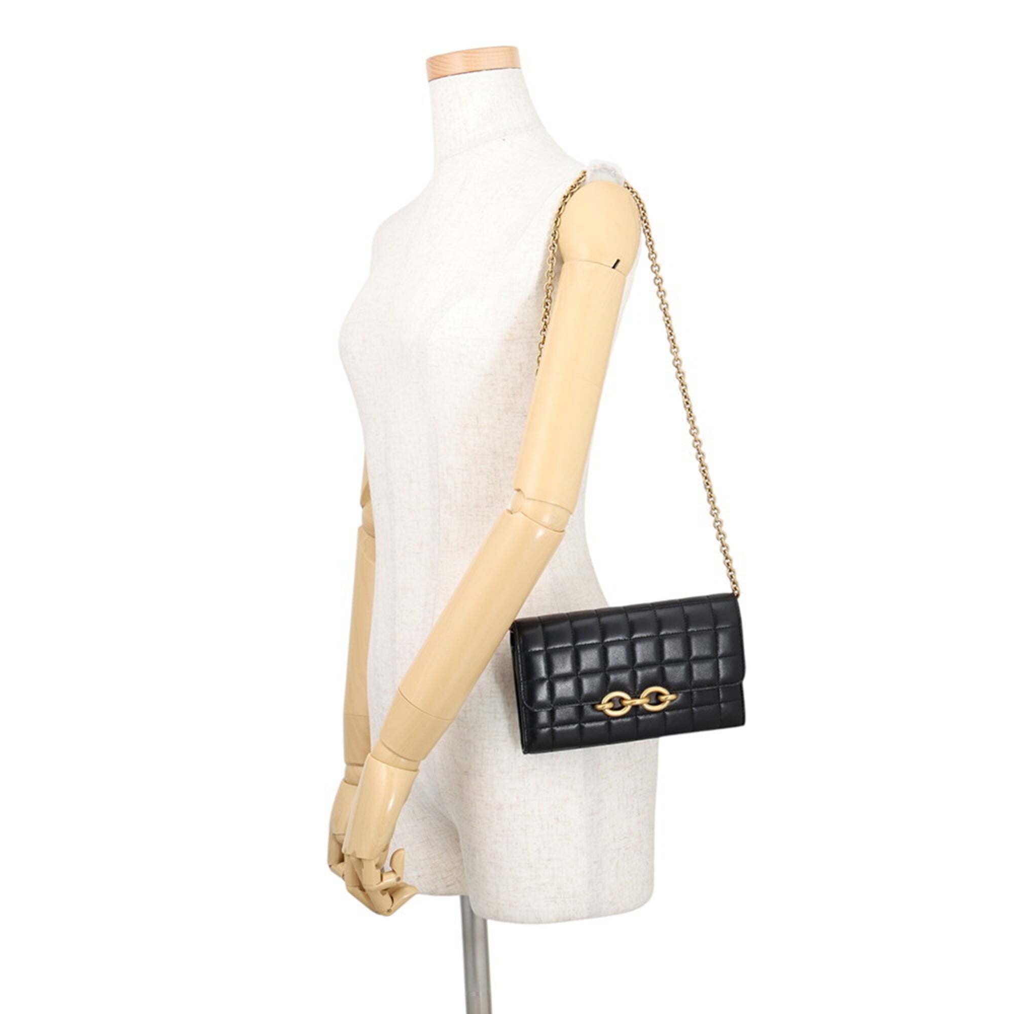 Yves Saint Laurent Black Leather Chain/Shoulder Wallet (Pre-Owned)