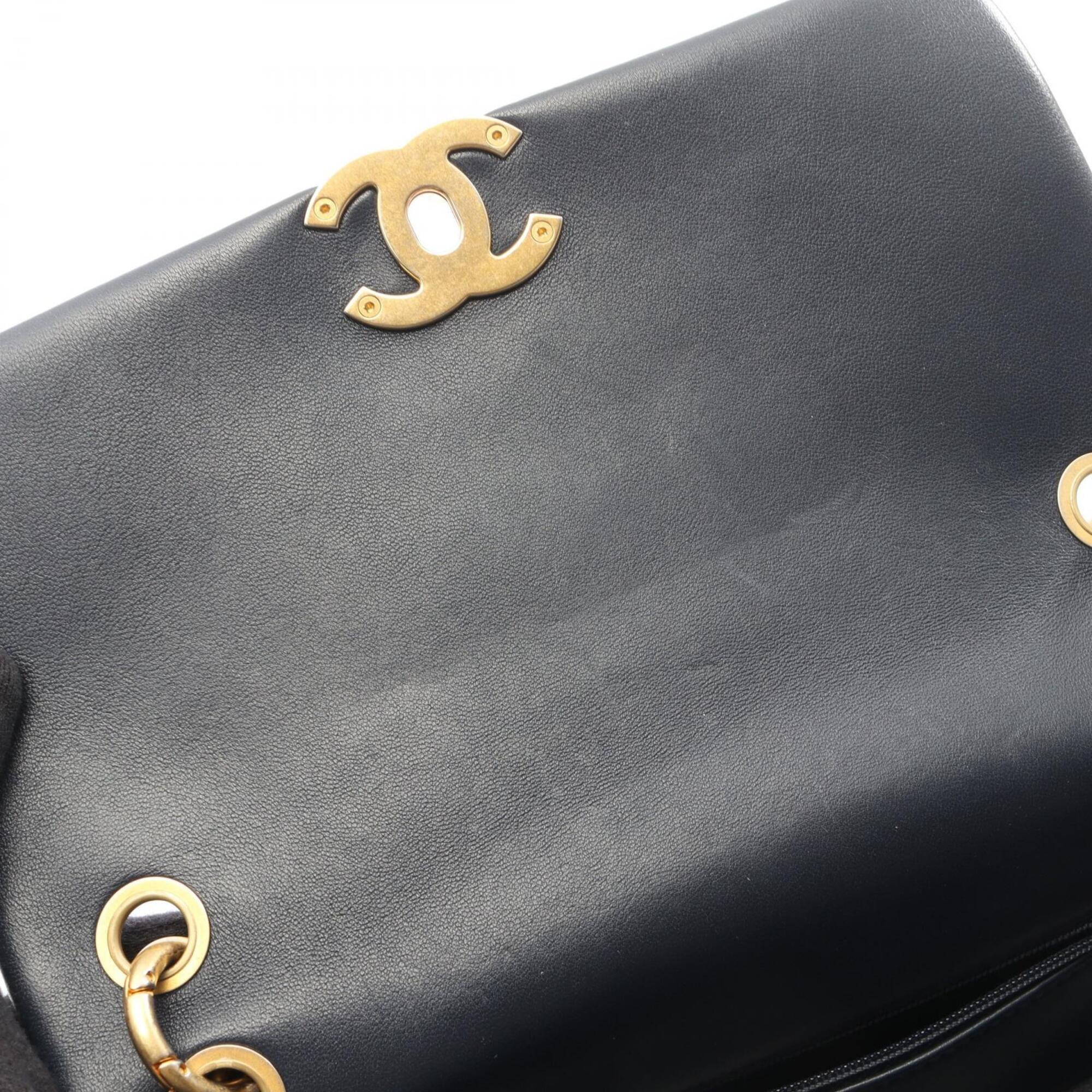Chanel Navy Leather Handbag Shoulder Bag (Pre-Owned)