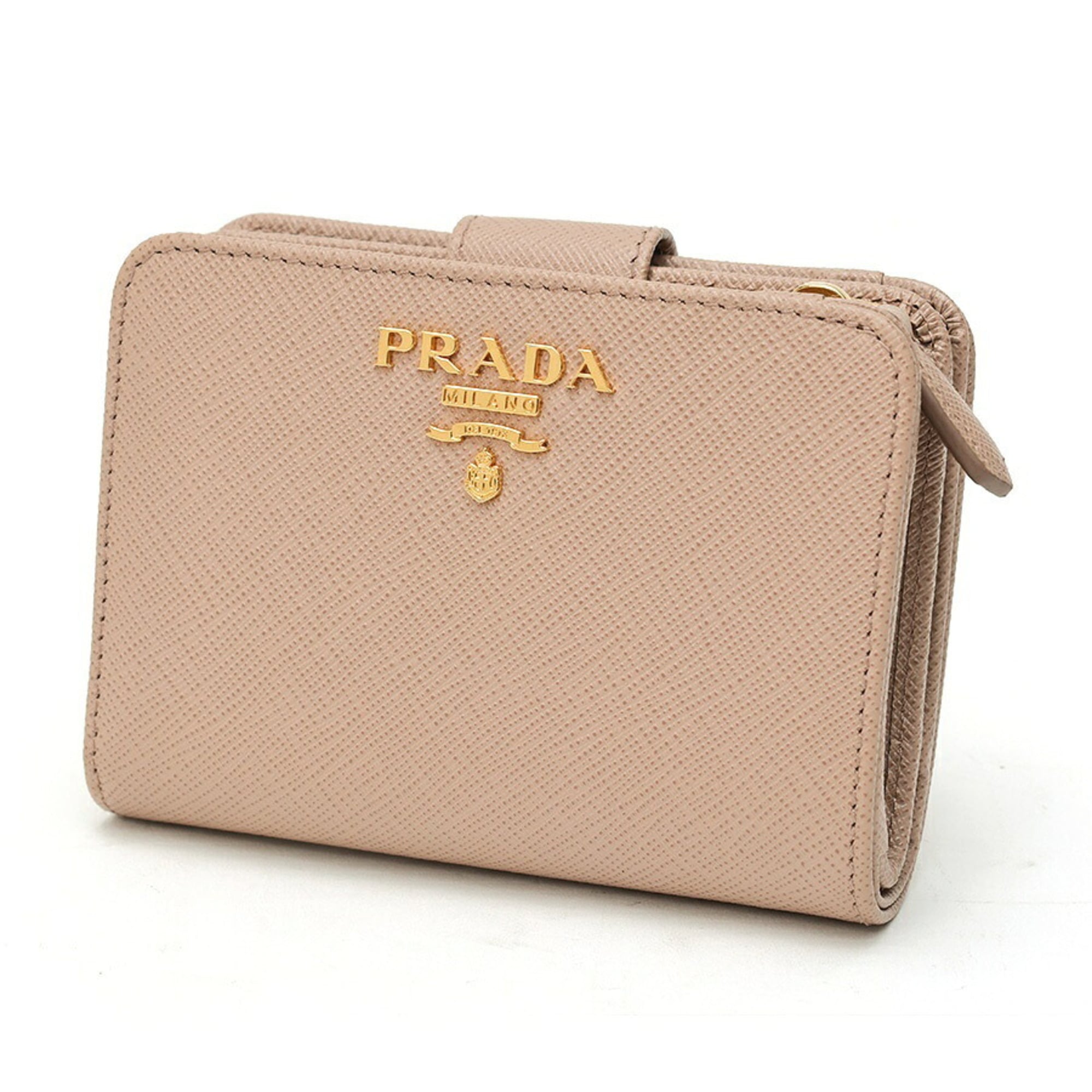 Prada Pink Beige Saffiano Triangle Leather Wallet (Bi-Fold) (Pre-Owned)