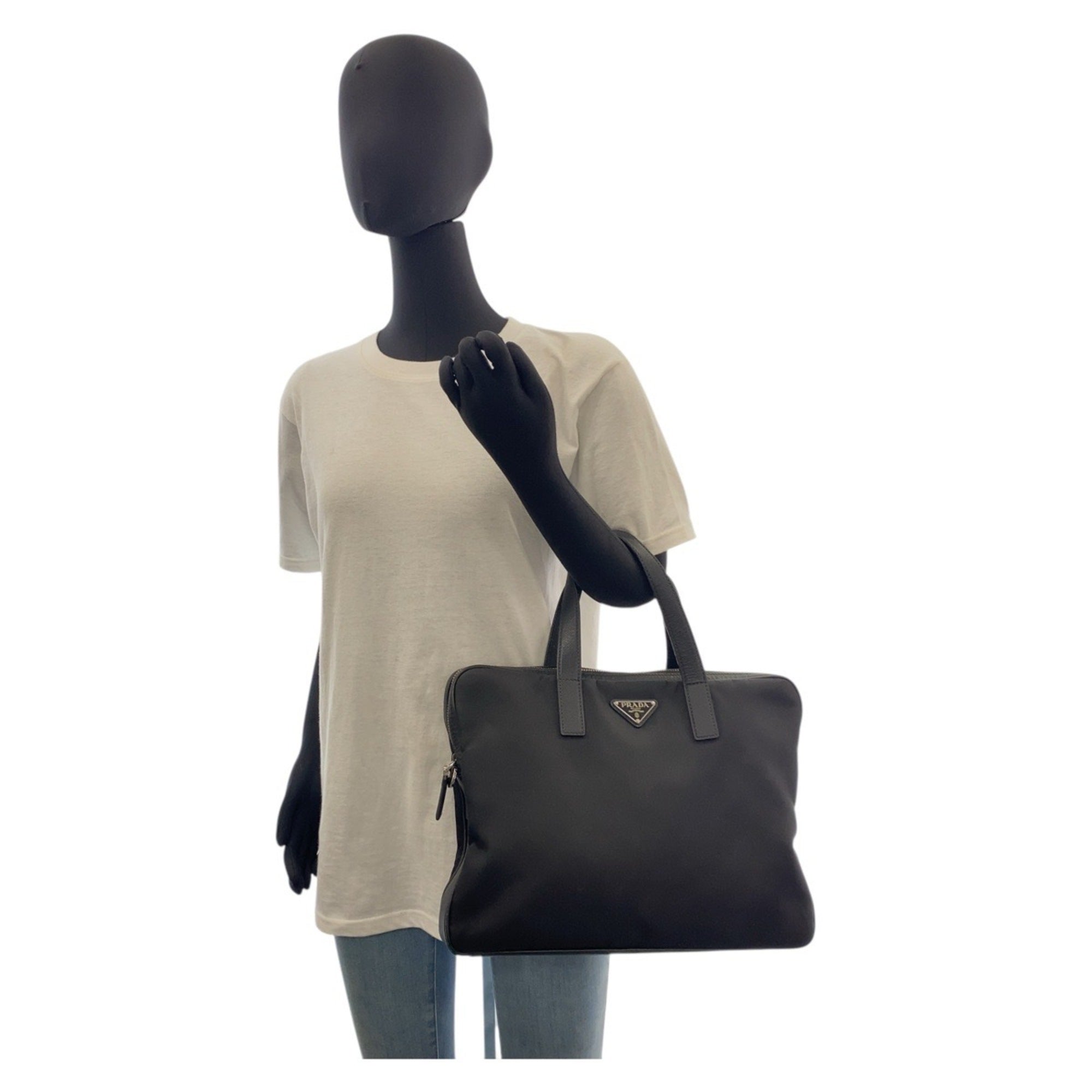 Prada Black Nylon Leather Briefcase (Pre-Owned)