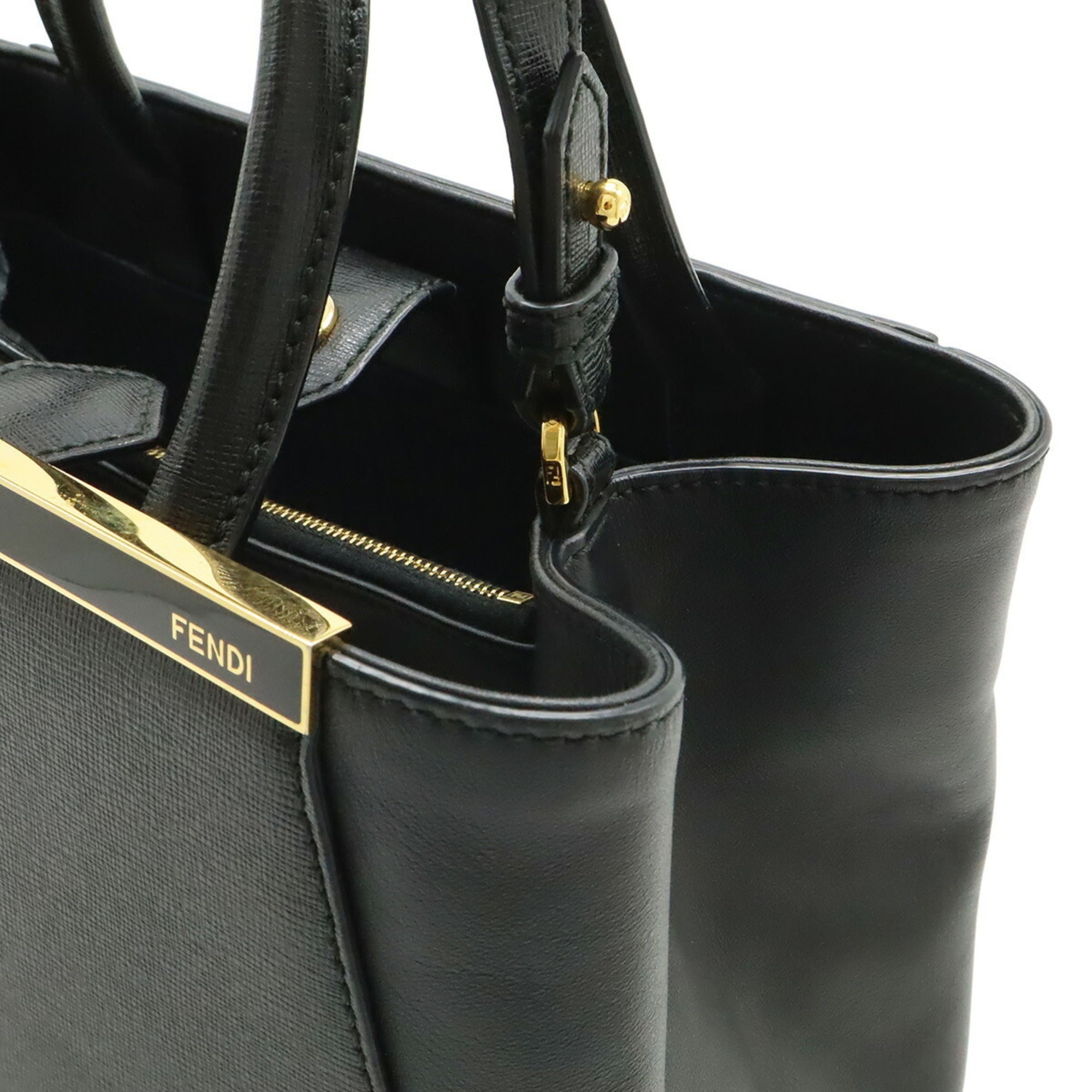 Fendi Black Leather Handbag Shoulder Bag Tote Bag (Pre-Owned)
