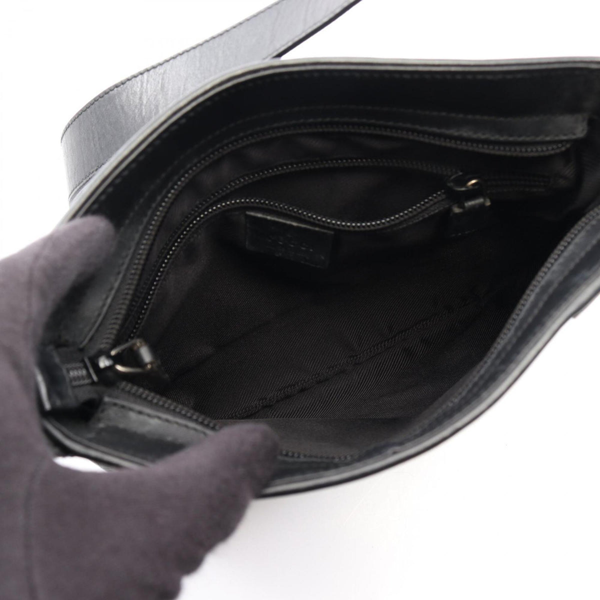 Gucci Black Canvas Leather Handbag Shoulder Bag (Pre-Owned)