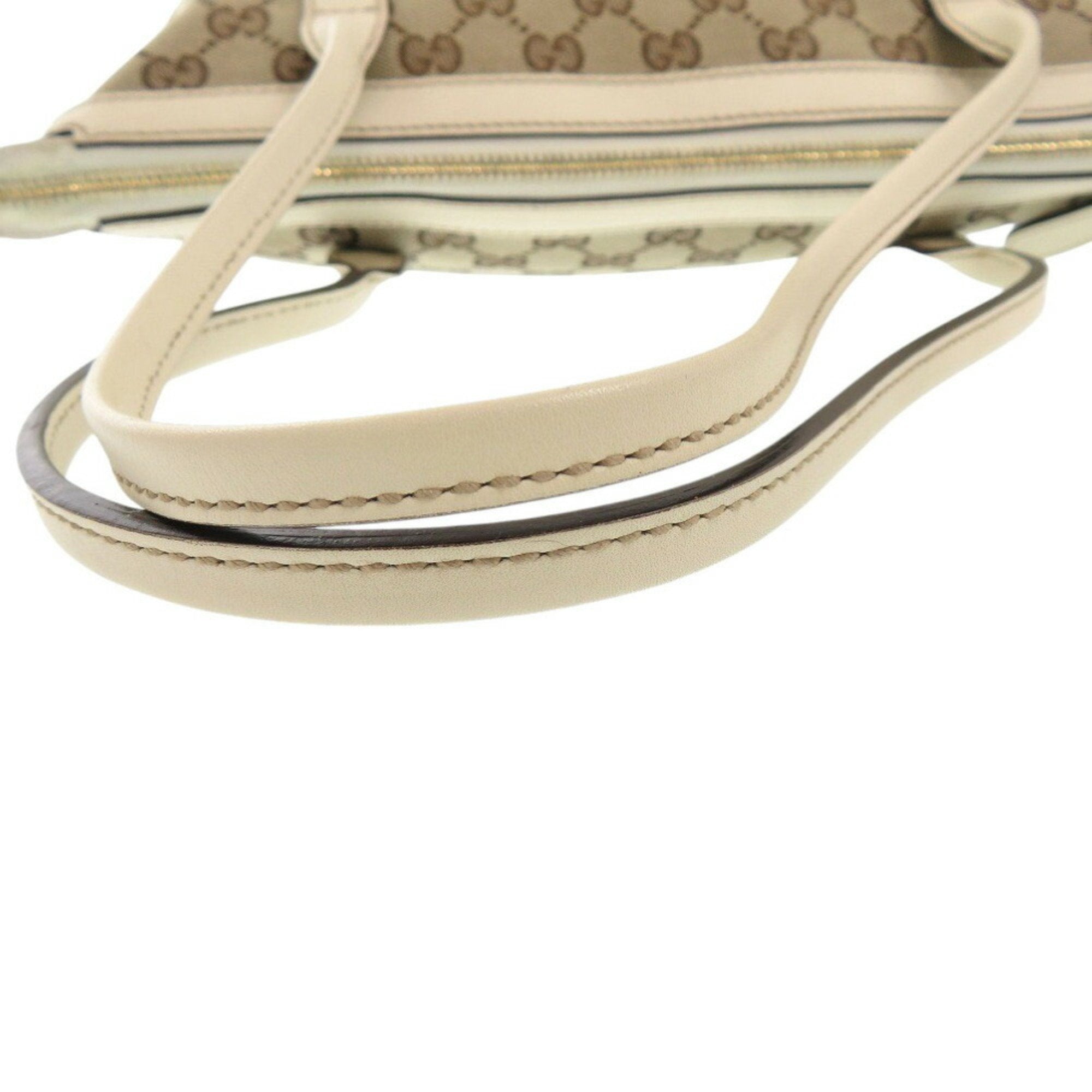Gucci Beige White Gg Canvas Leather Tote Bag (Pre-Owned)