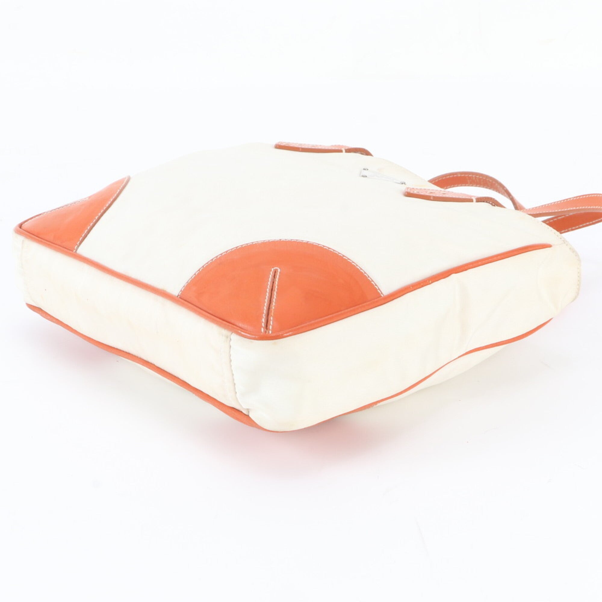 Prada Ivory Orange Nylon Leather Handbag Tote Bag (Pre-Owned)