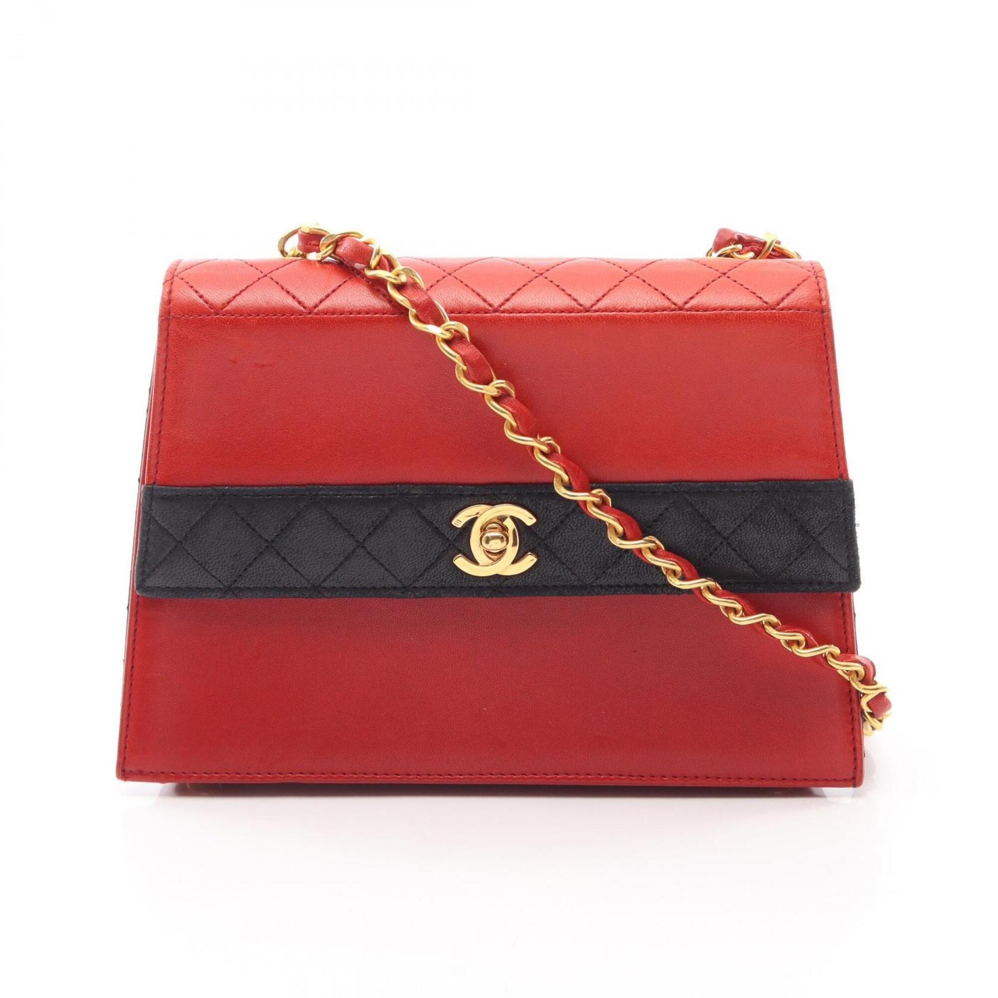 Chanel Black Red Color Leather Handbag Shoulder Bag (Pre-Owned)