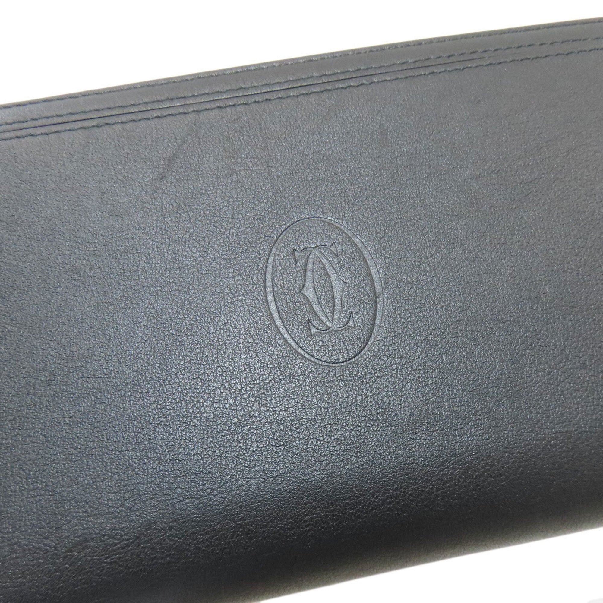 Cartier Must Black Leather Long Wallet (Bi-Fold) (Pre-Owned)
