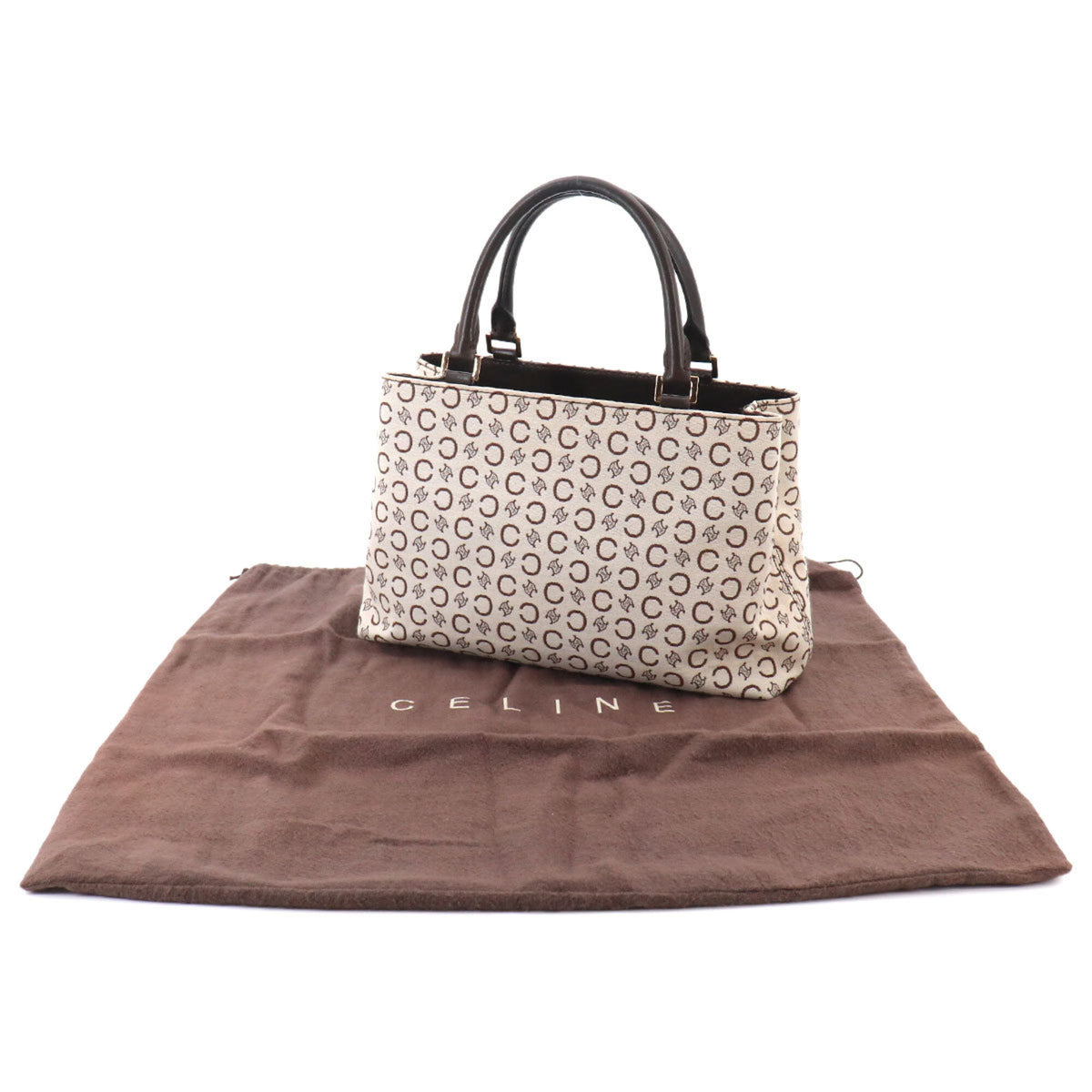 Celine Macadam Beige Brown Canvas Leather Handbag (Pre-Owned)