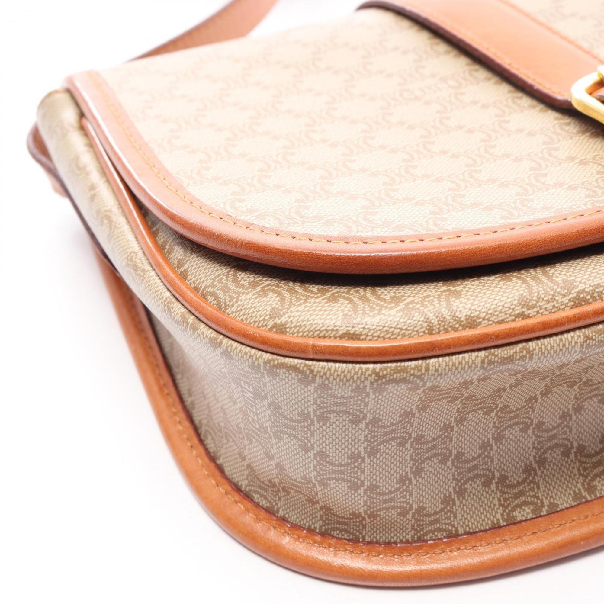 Celine Macadam Beige Brown Coated Canvas Handbag Shoulder Bag (Pre-Owned)