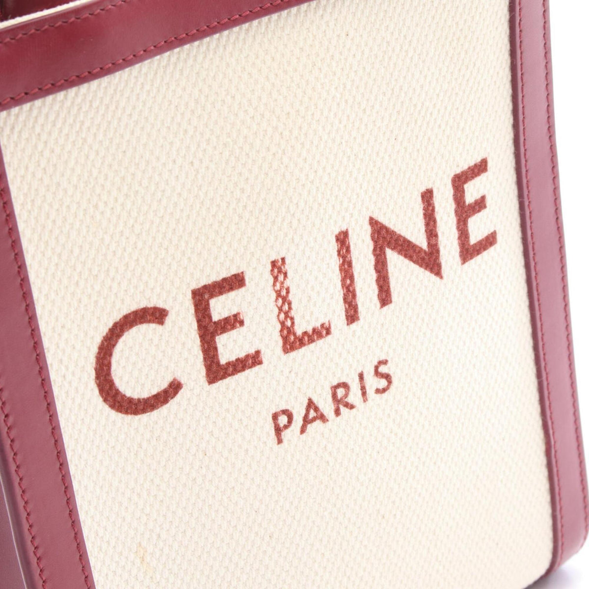 Celine Bordeaux Ivory Canvas Leather Handbag (Pre-Owned)