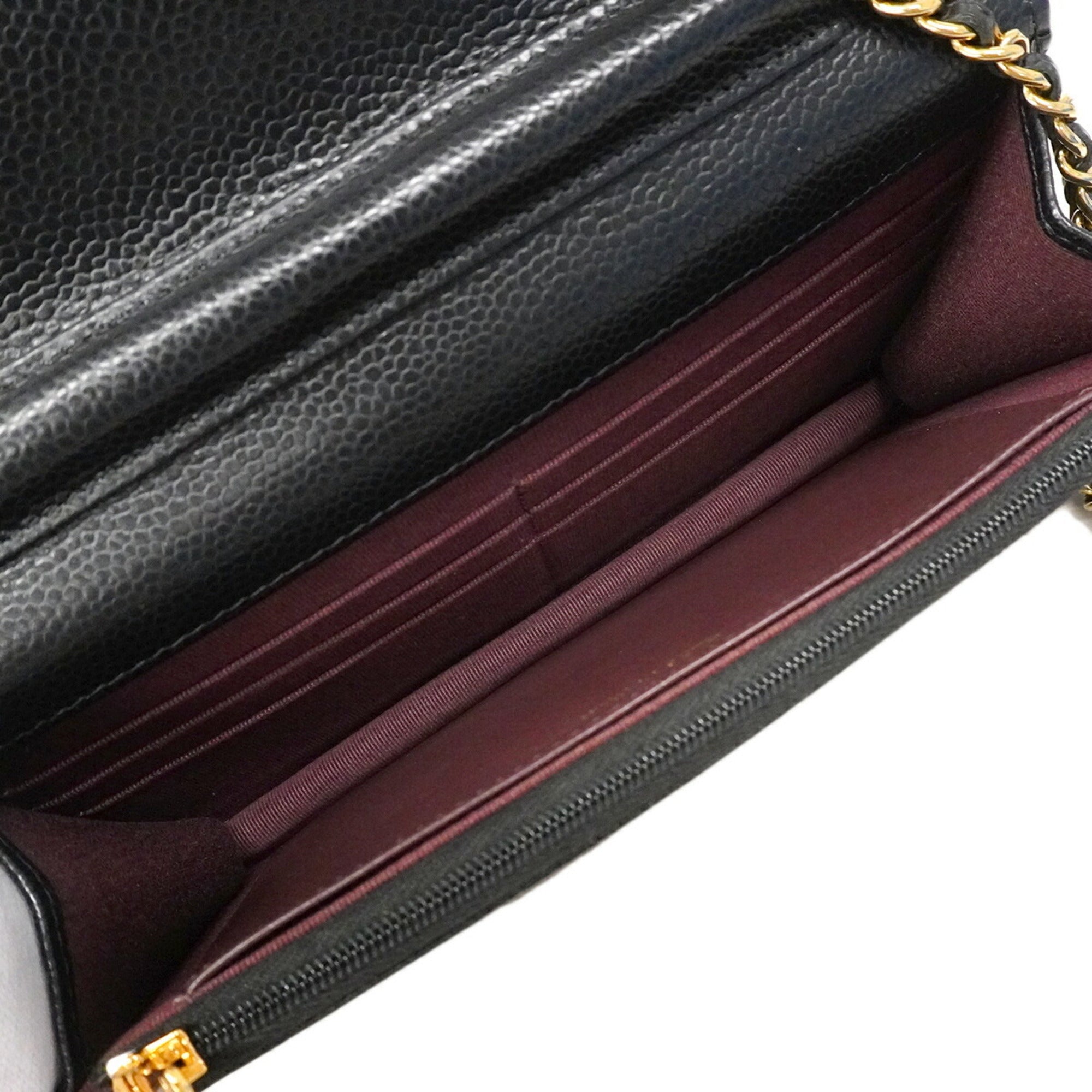 Chanel Black Grained Calfskin Chain/Shoulder Wallet (Pre-Owned)