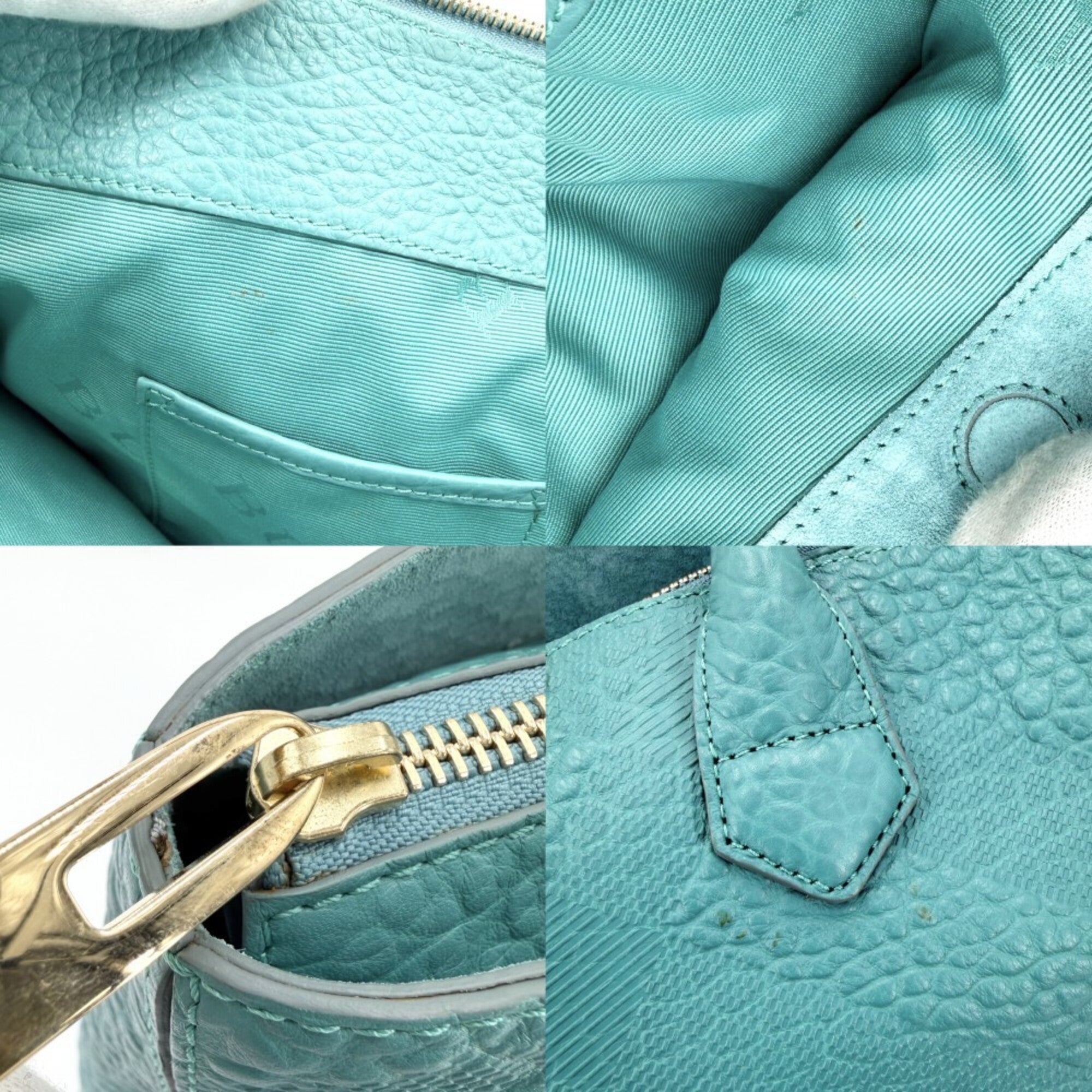 Burberry Blue Turquoise Leather Shoulder Bag Tote Bag (Pre-Owned)