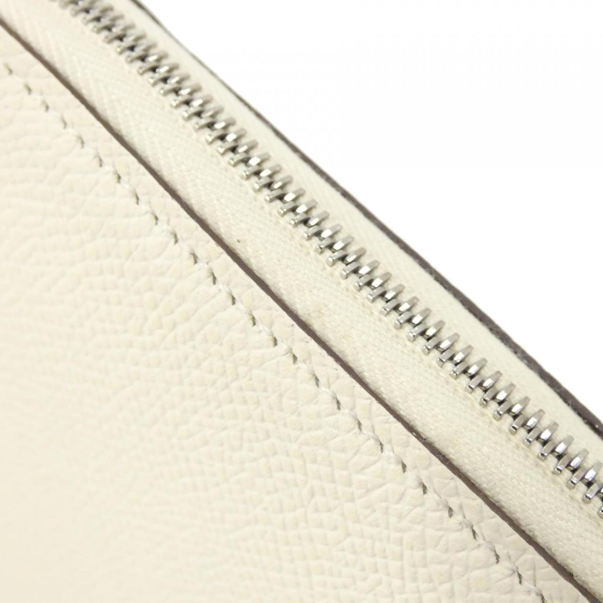 Hermes White Epsom Leather Silk Long Wallet (Bi-Fold) (Pre-Owned)