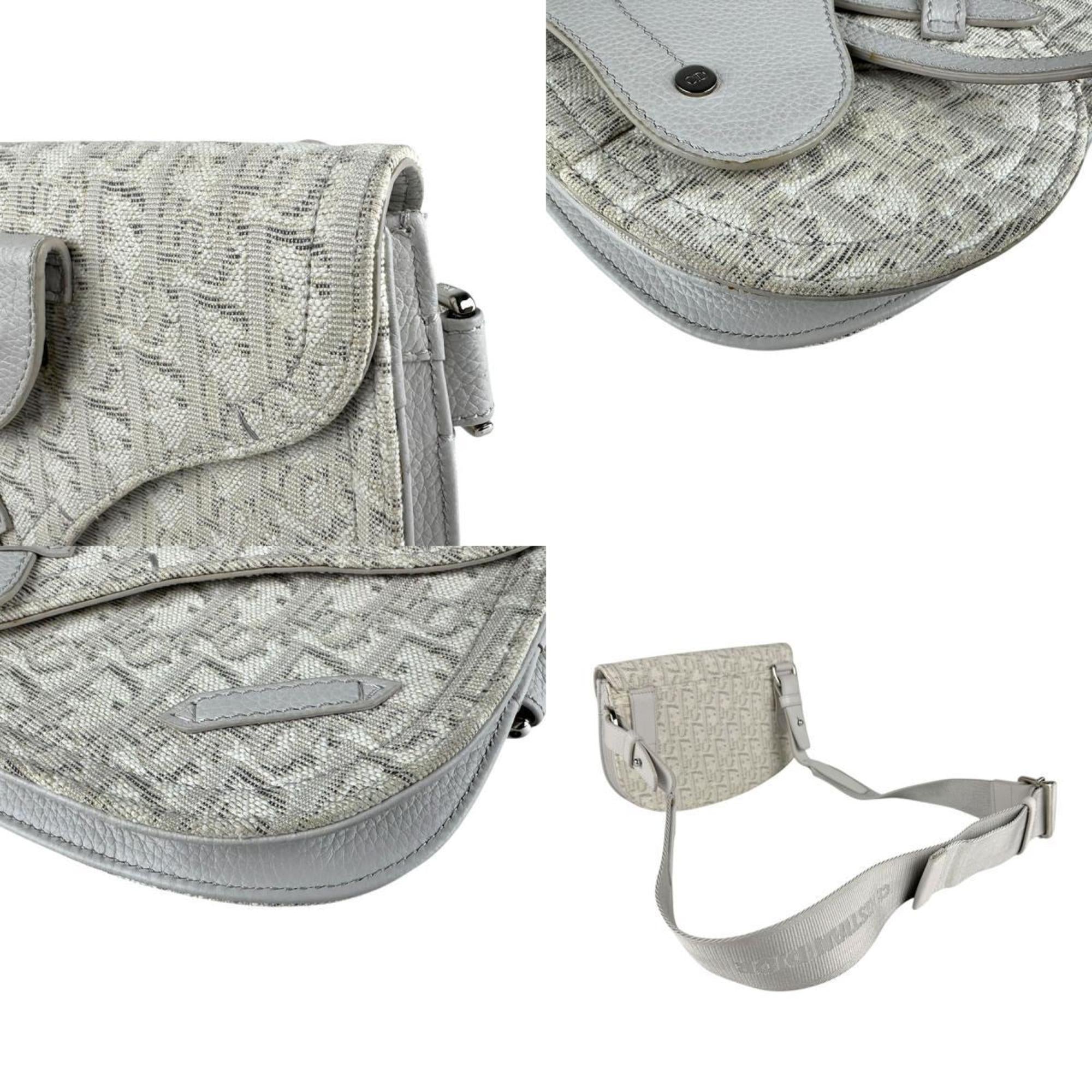 Christian Dior Light Gray White Canvas Leather Shoulder Bag (Pre-Owned)