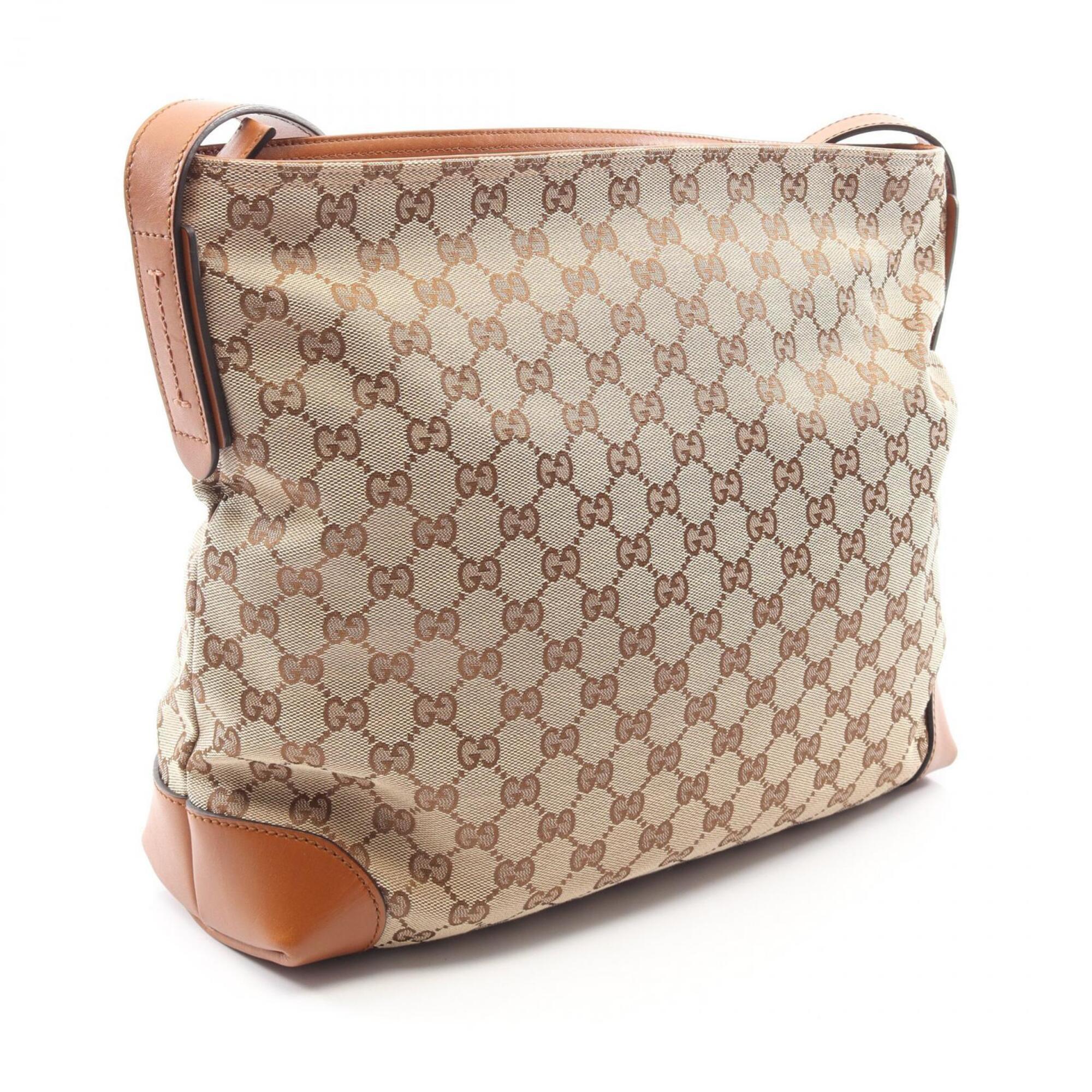Gucci Sherry Line Beige Brown Canvas Leather Handbag Shoulder Bag (Pre-Owned)