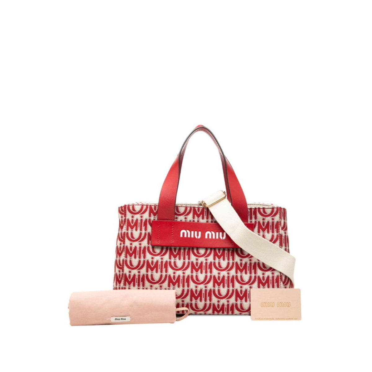 Miu Miu Red Color Canvas Leather Handbag Shoulder Bag (Pre-Owned)