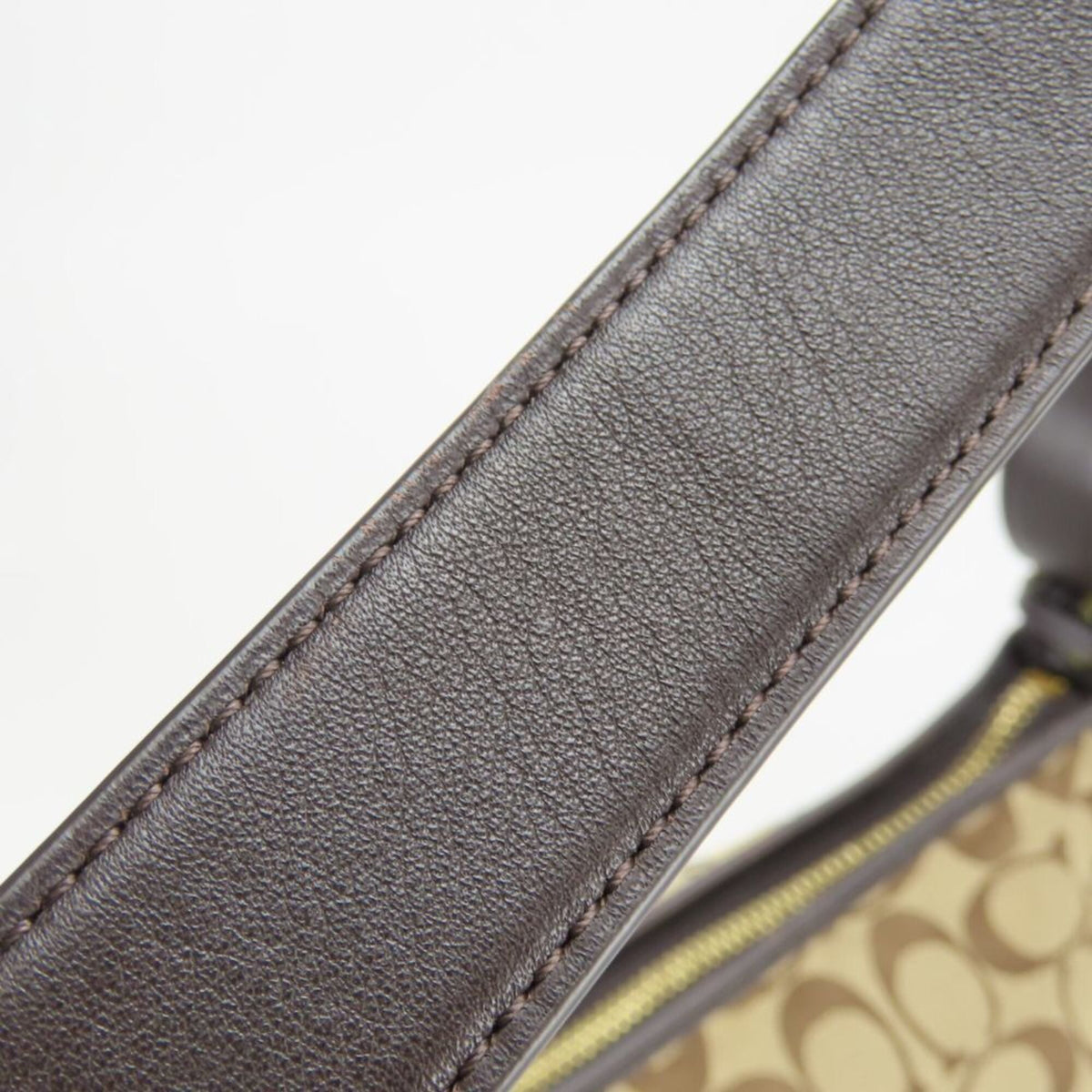Coach Signature Beige Dark Brown Canvas Leather Shoulder Bag (Pre-Owned)