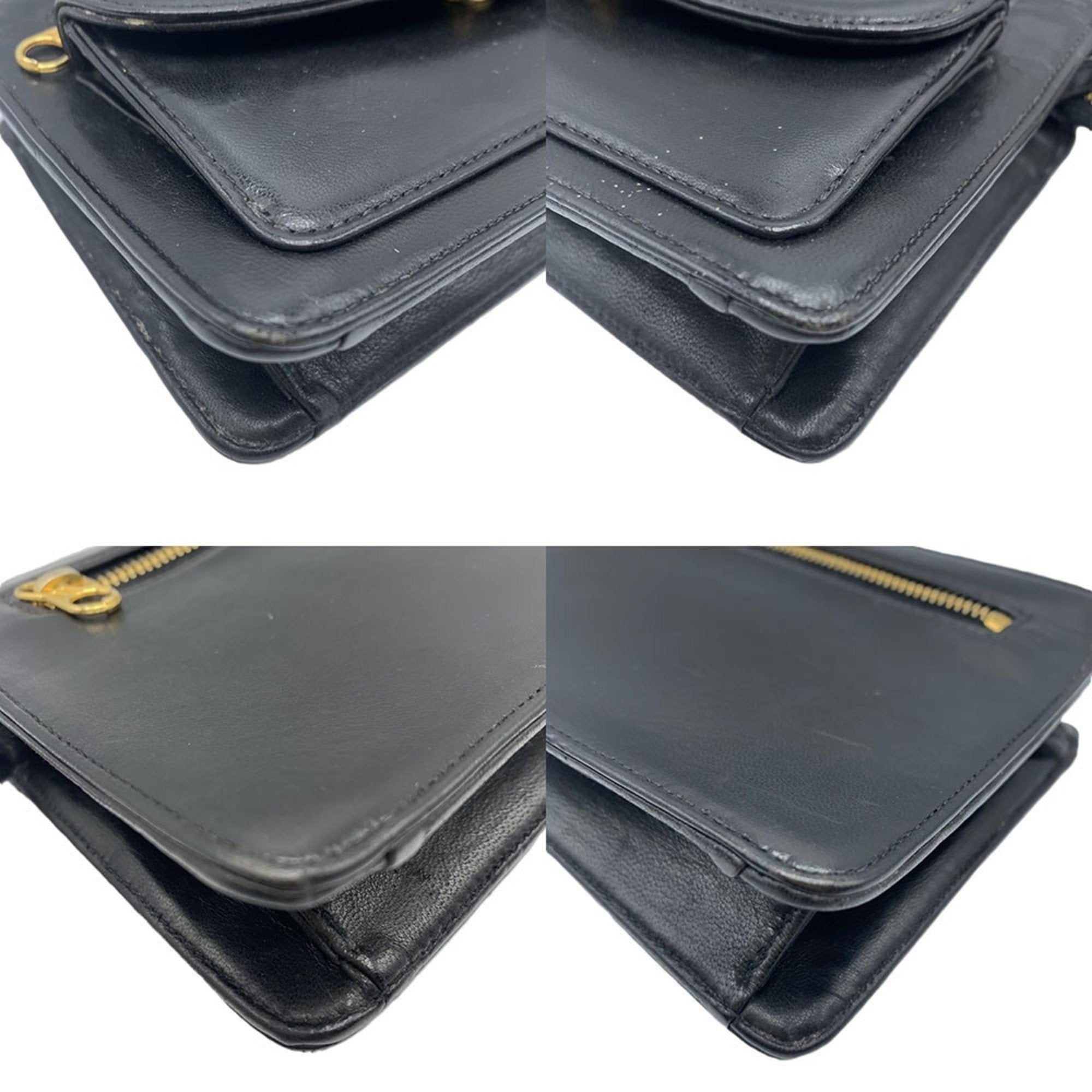 Chanel Black Leather Clutch Bag Pochette (Pre-Owned)