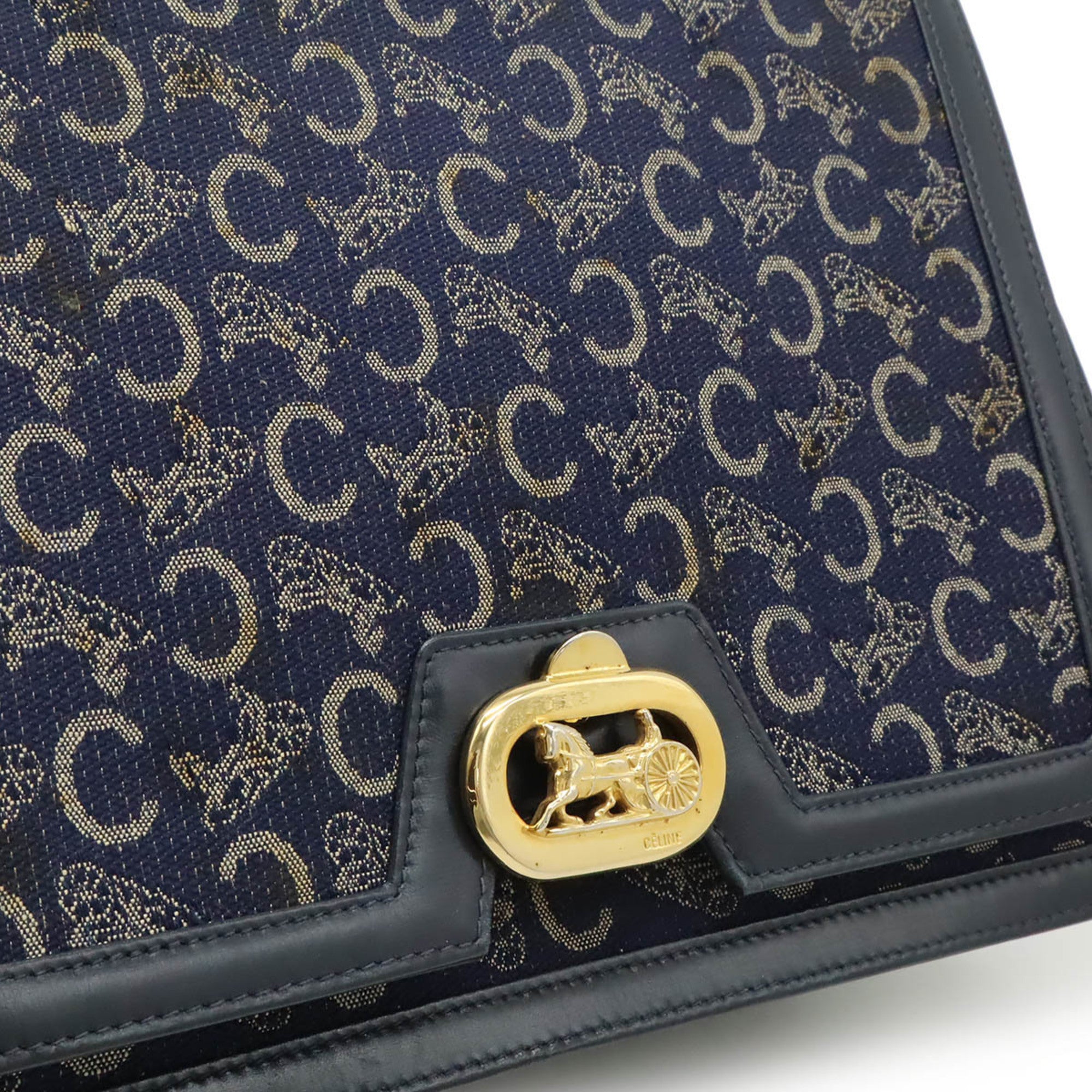 Celine Navy Canvas Leather Shoulder Bag (Pre-Owned)