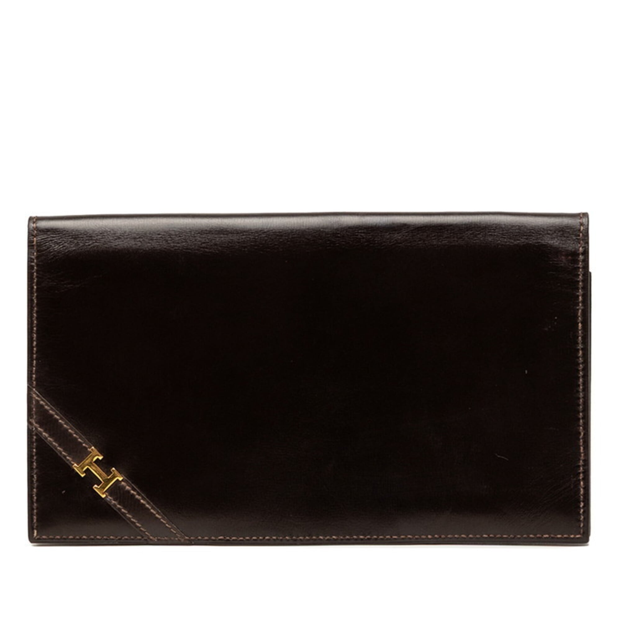 Hermes Dark Brown Box Calf Leather Long Wallet (Bi-Fold) (Pre-Owned)