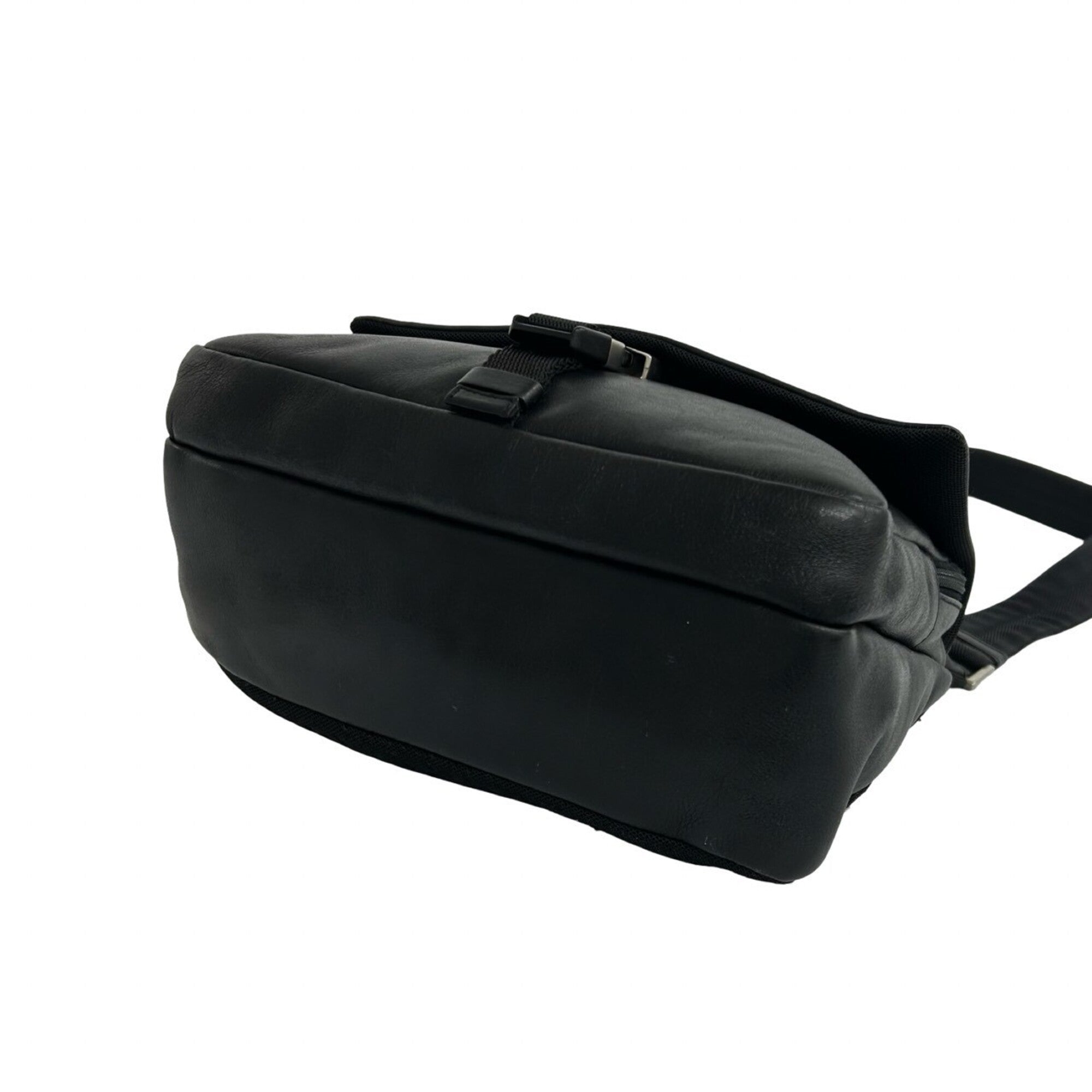 Prada Black Leather Nylon Pochette Shoulder Bag Sling Bag (Pre-Owned)