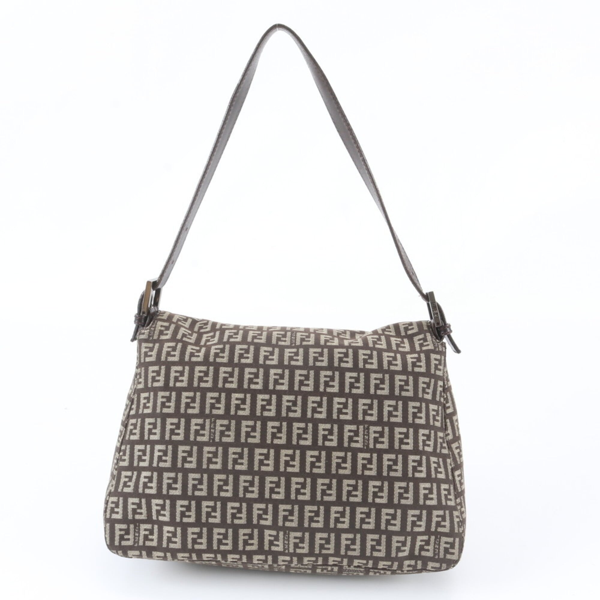 Fendi Brown Leather Canvas Shoulder Bag (Pre-Owned)