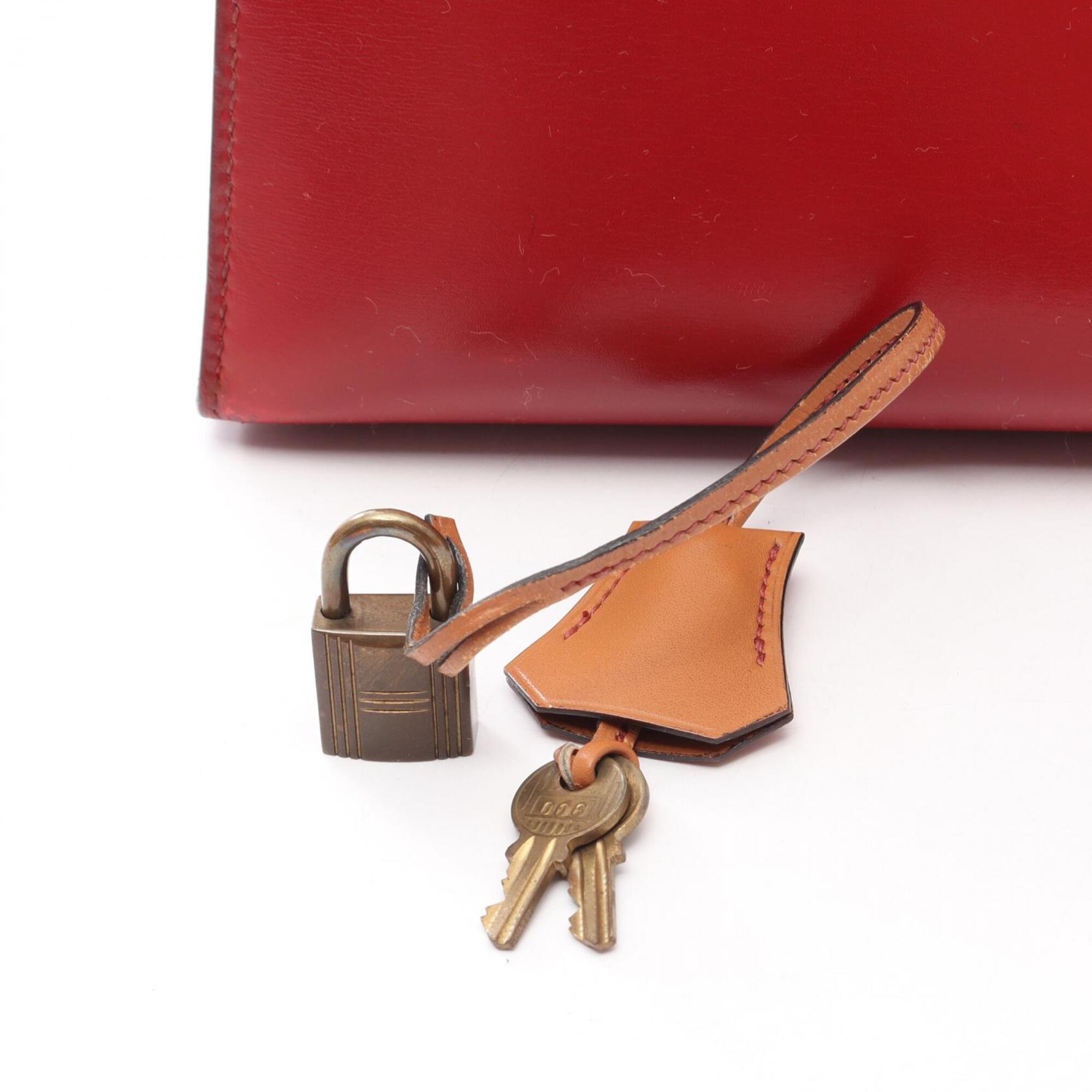 Hermes Bordeaux Brown Natural Red Color Rouge H Rouge Vif Box Calf Leather Chamonix Leather Leather Handbag (Pre-Owned)