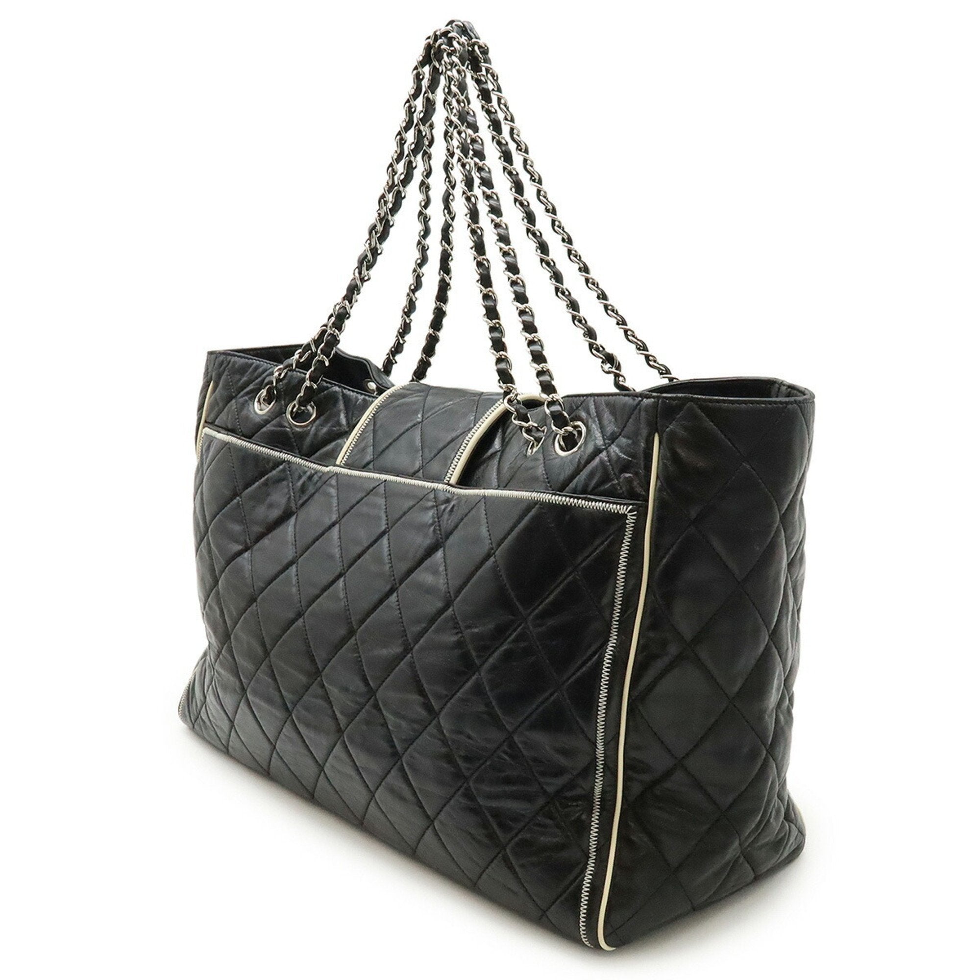 Chanel Black White Leather Tote Bag (Pre-Owned)