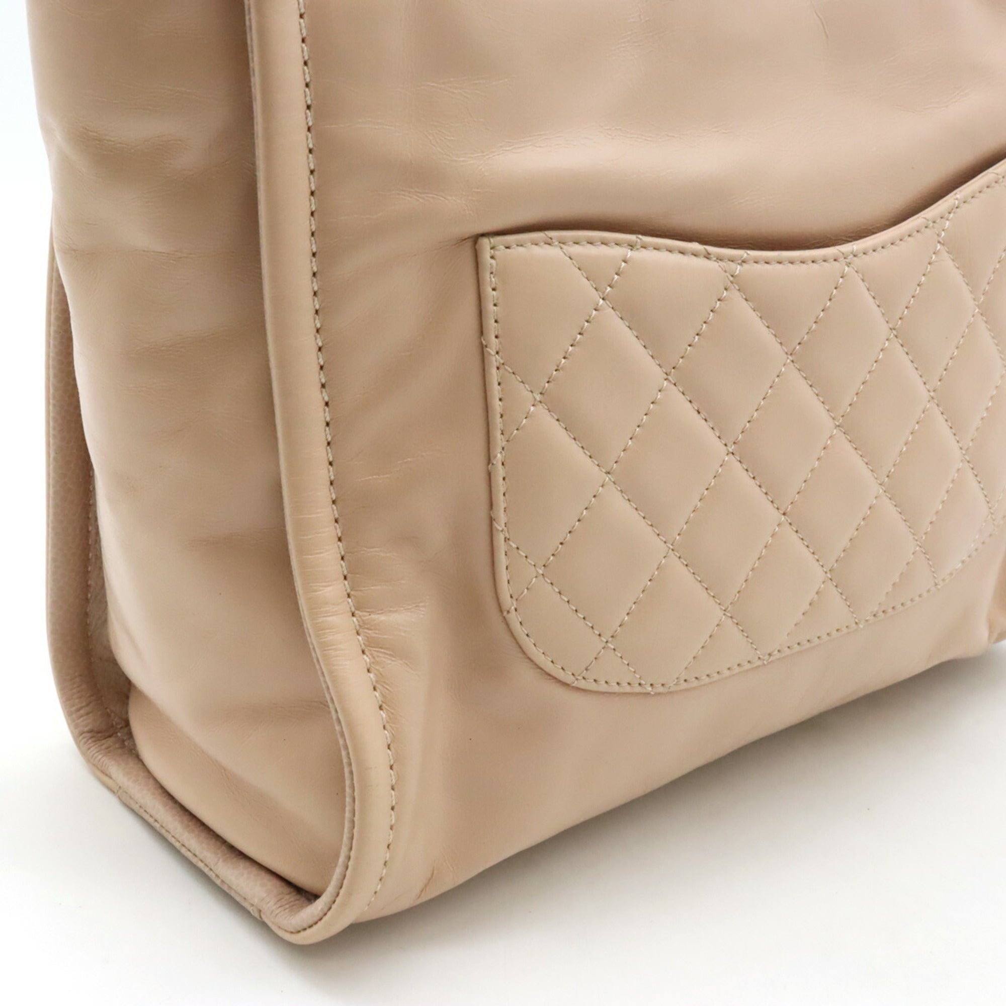 Chanel Pink Beige Leather Shoulder Bag Tote Bag (Pre-Owned)