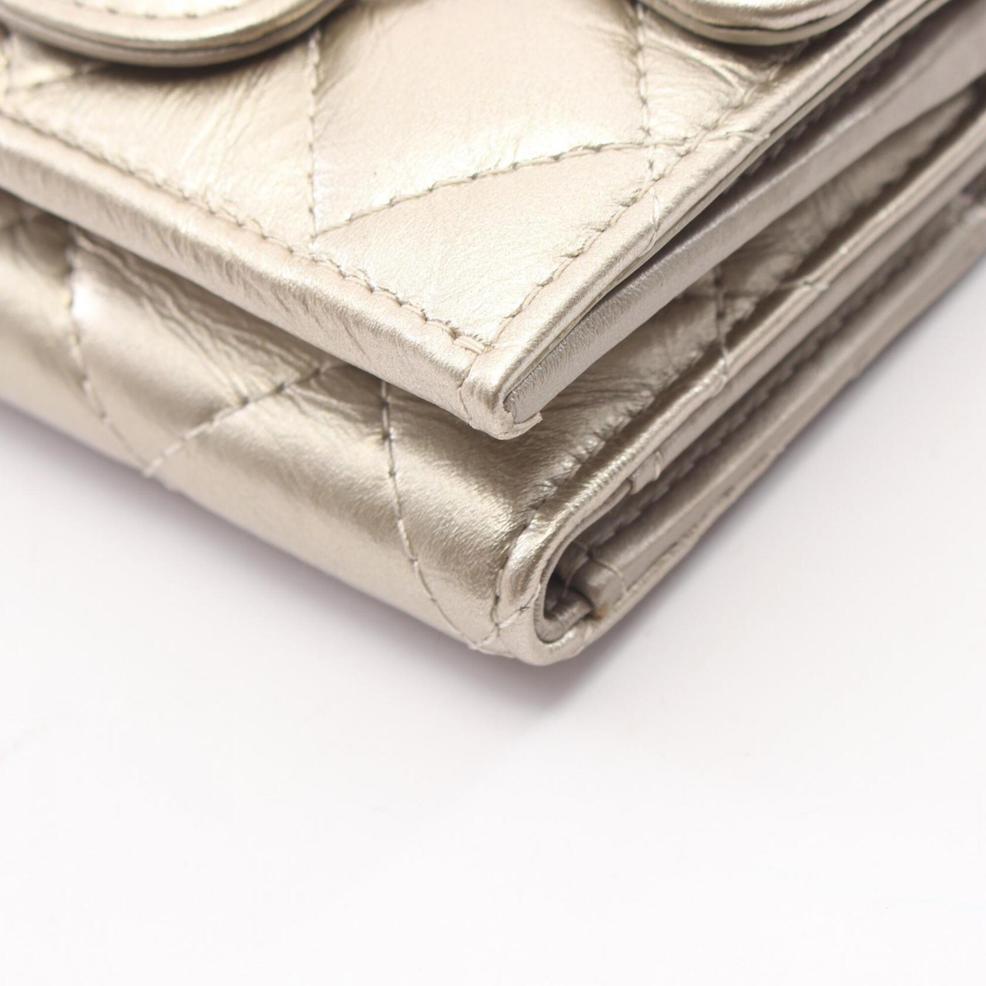 Chanel Gold Leather Wallet (Tri-Fold) (Pre-Owned)