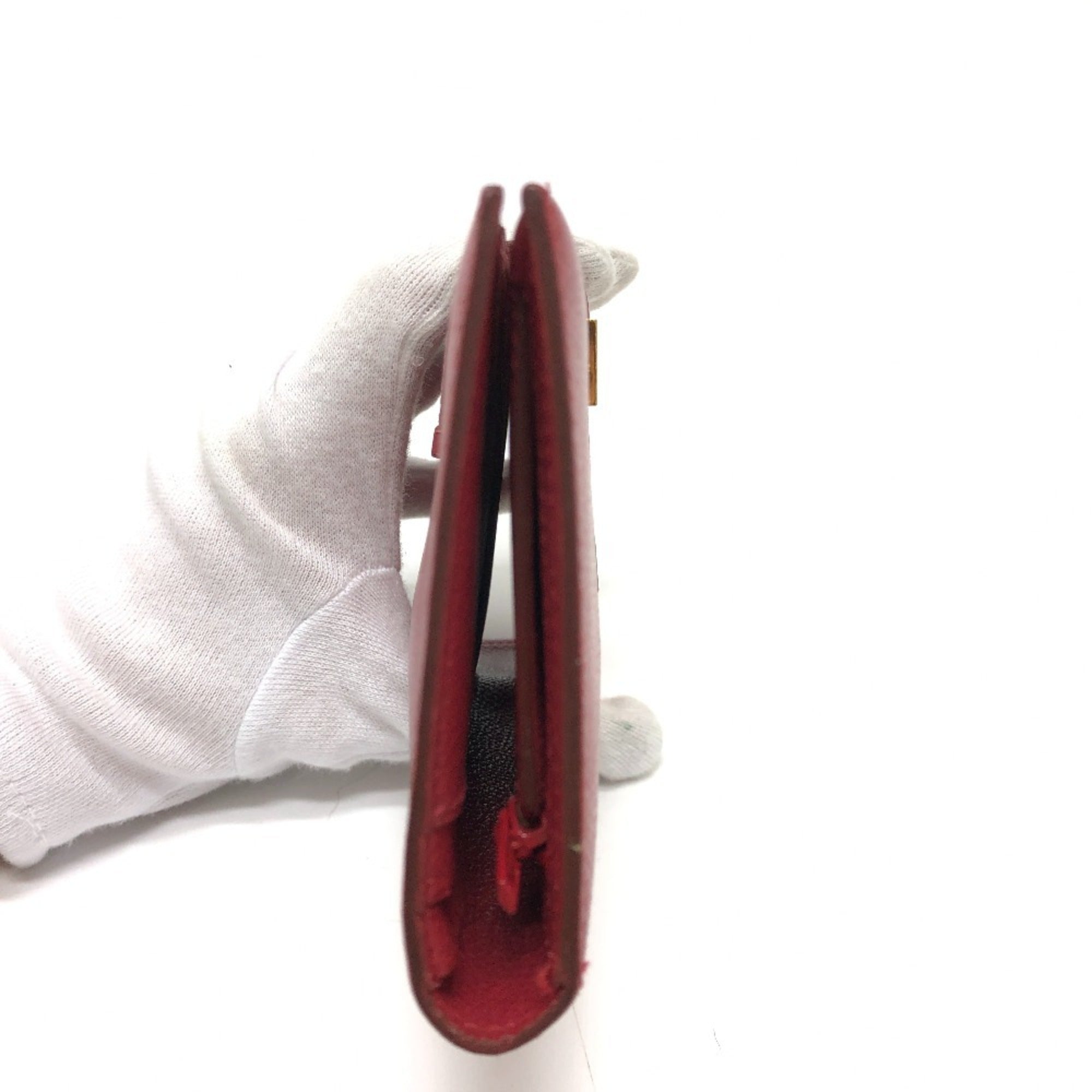 Hermes Red Color Courchevel Leather Long Wallet (Bi-Fold) (Pre-Owned)