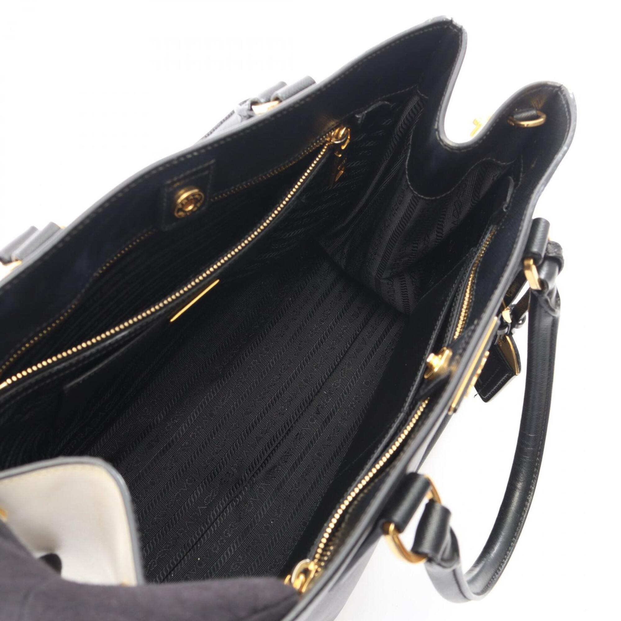 Prada Black White Saffiano Triangle Handbag Tote Bag (Pre-Owned)